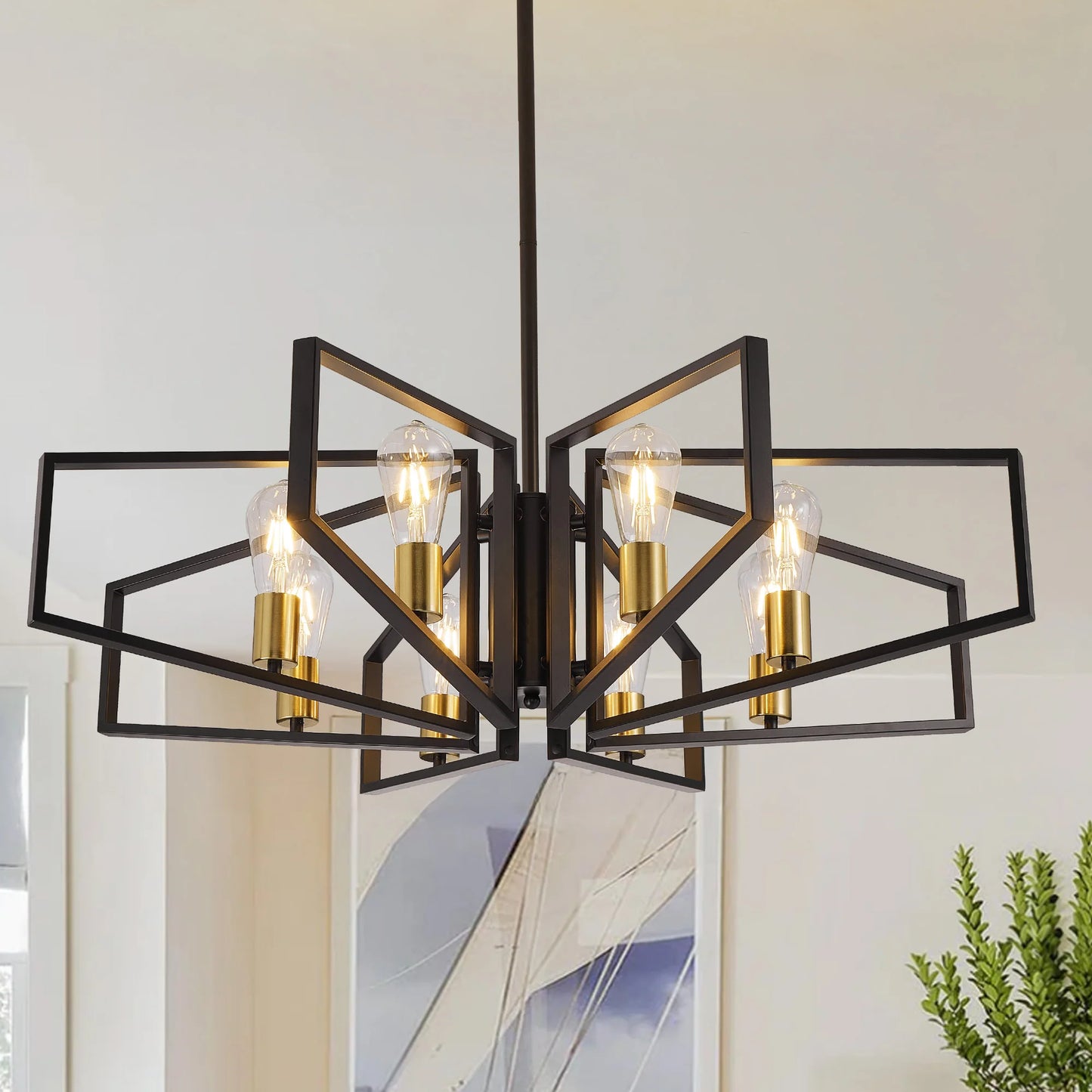 Modern Geometric 8 Light Adjustable Chandelier For Dining Area
