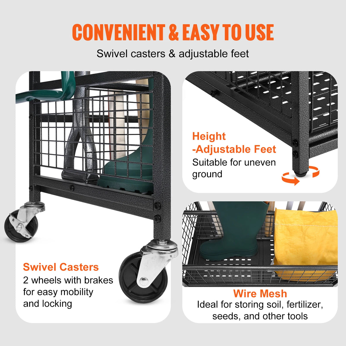 SucceBuy Garden Tool Organizer Tower With Hooks And Wheels