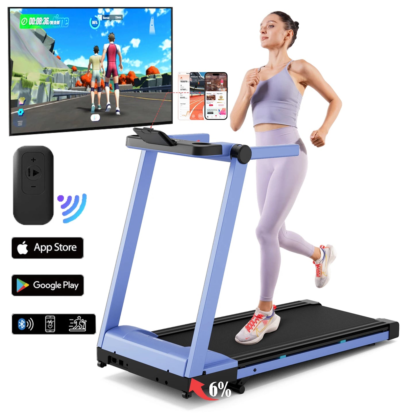 Superun 3.5HP Foldable Incline Treadmill With Bluetooth App Monitoring