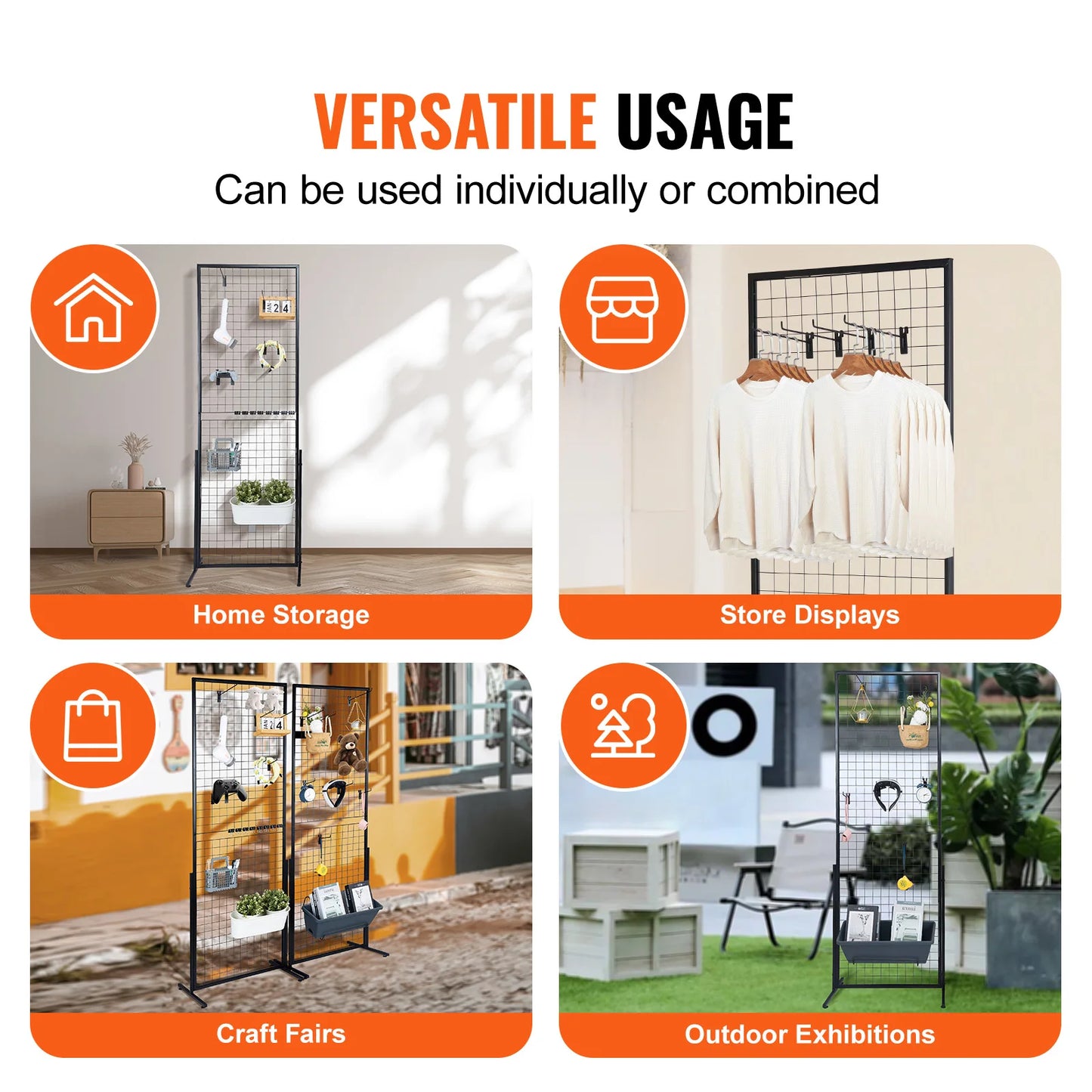 SucceBuy Grid Wall Panels Tower Display Racks With Hooks