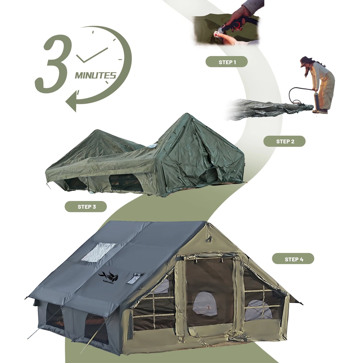 Pakicetus Inflatable Camping Tent Waterproof Family Tent With Carry Bag