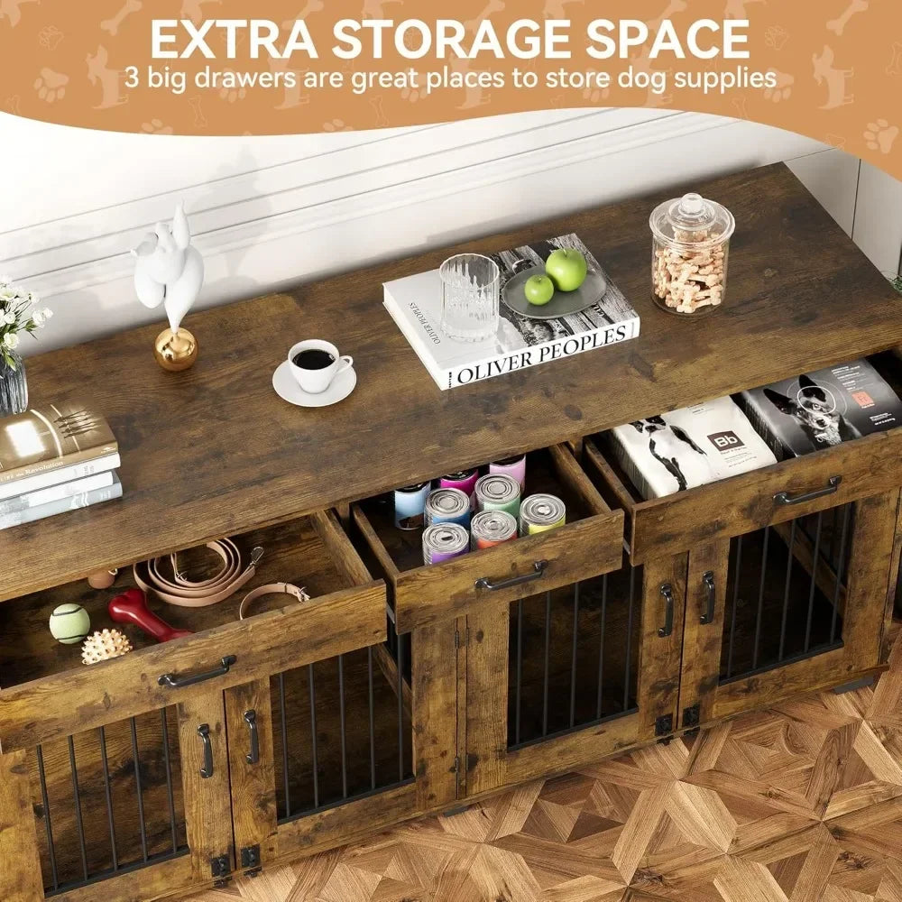 Double Dog Crate Furniture With Divider And Drawers