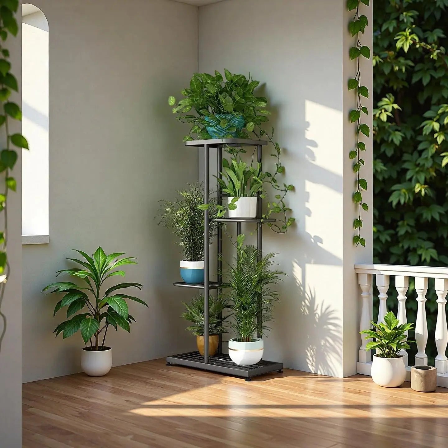 4-Tier Metal Plant Stand Indoor Outdoor Corner Shelf Garden Balcony