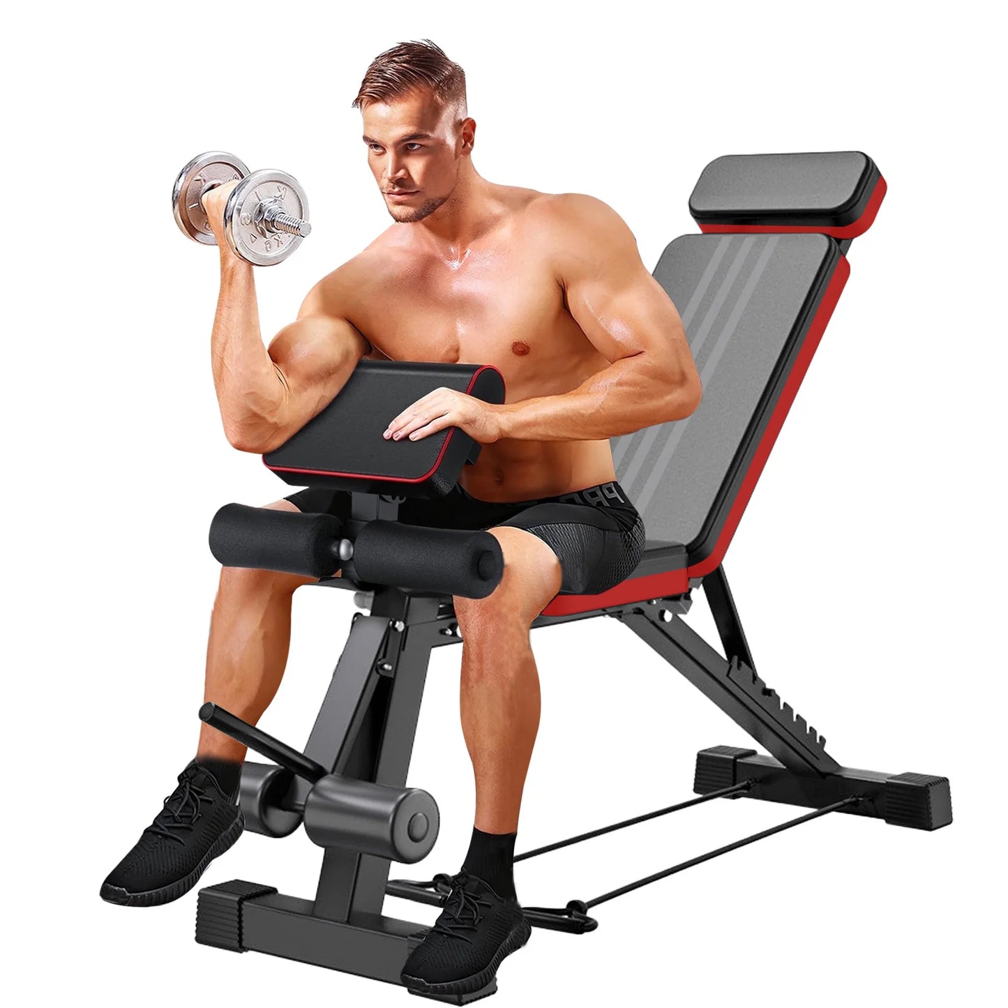 Foldable 7 Level Weight Bench With Adjustable Headrest For Strength Training