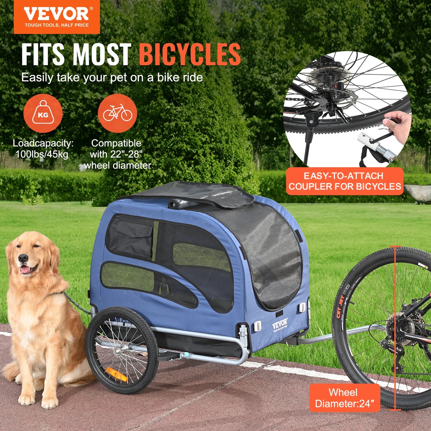 Pet Bicycle Carrier Trailer for Dogs 100lb Capacity