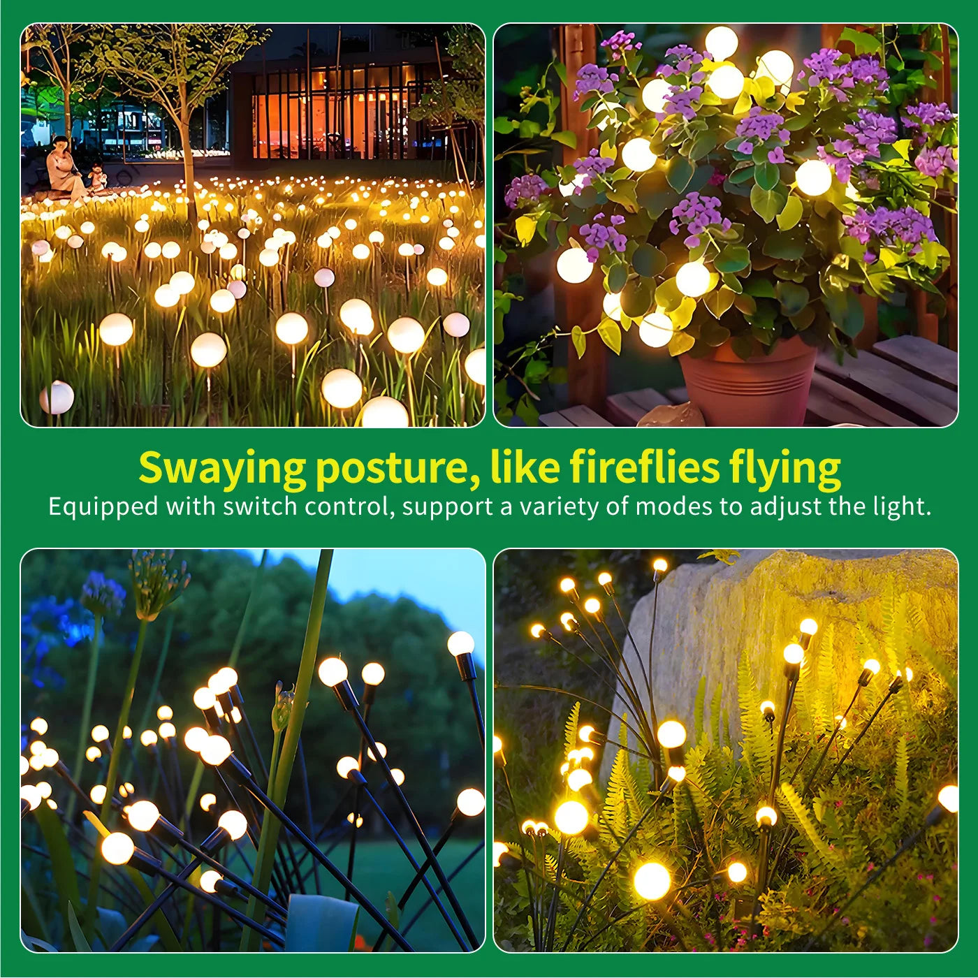 8 Head Solar Firefly Lights Outdoor Garden Pathway Waterproof