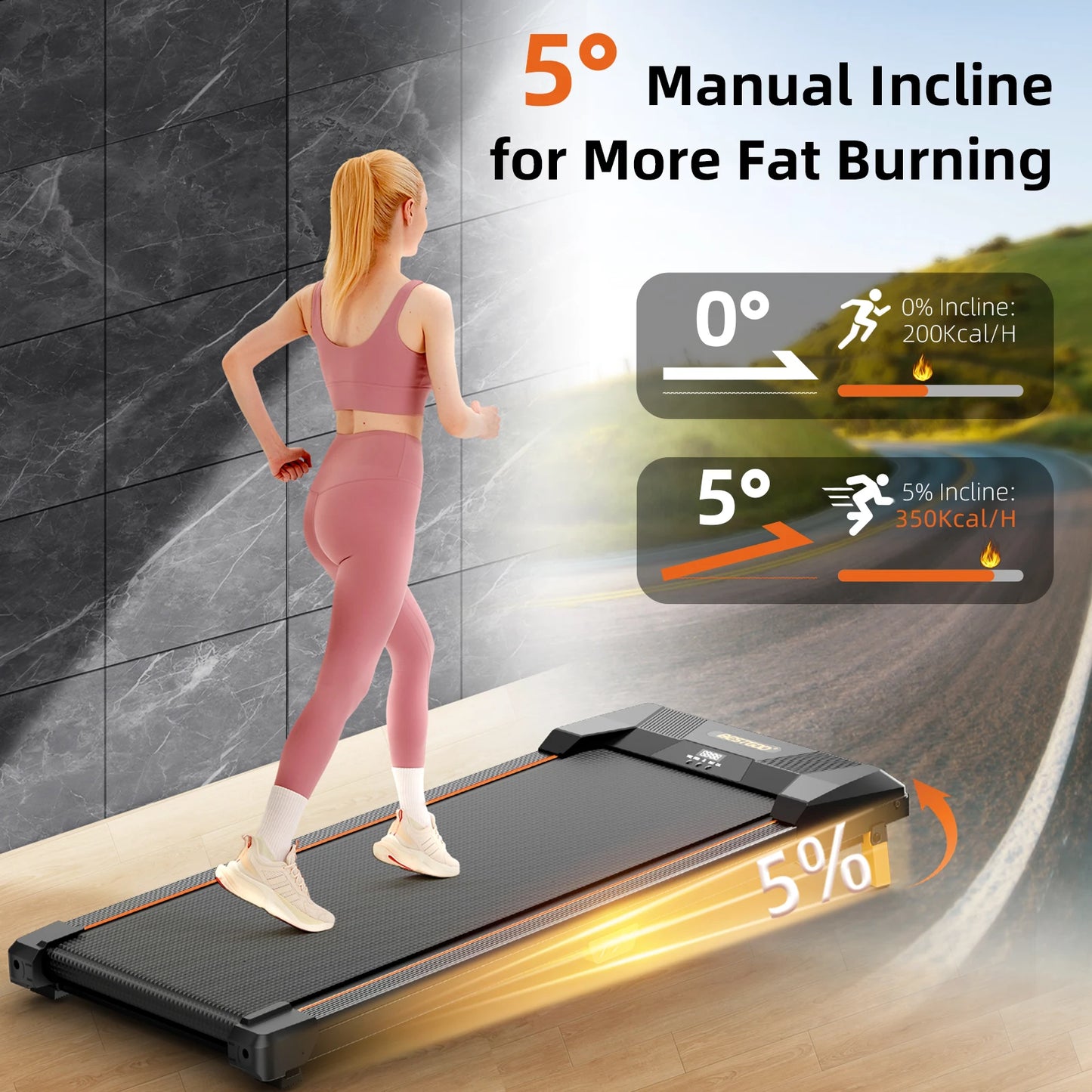 Under Desk Treadmill Incline Walking Pad 2.5HP Portable Home Treadmill