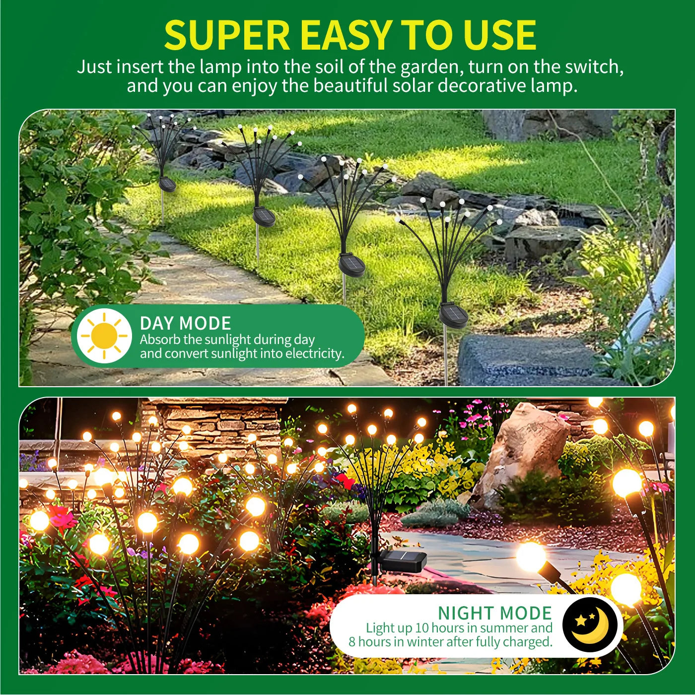 8 Head Solar Firefly Lights Outdoor Garden Pathway Waterproof