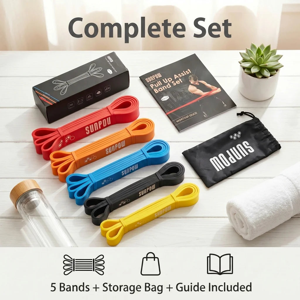 SUNPOW Pull Up Assistance Bands Set Of 5 Heavy Duty Resistance