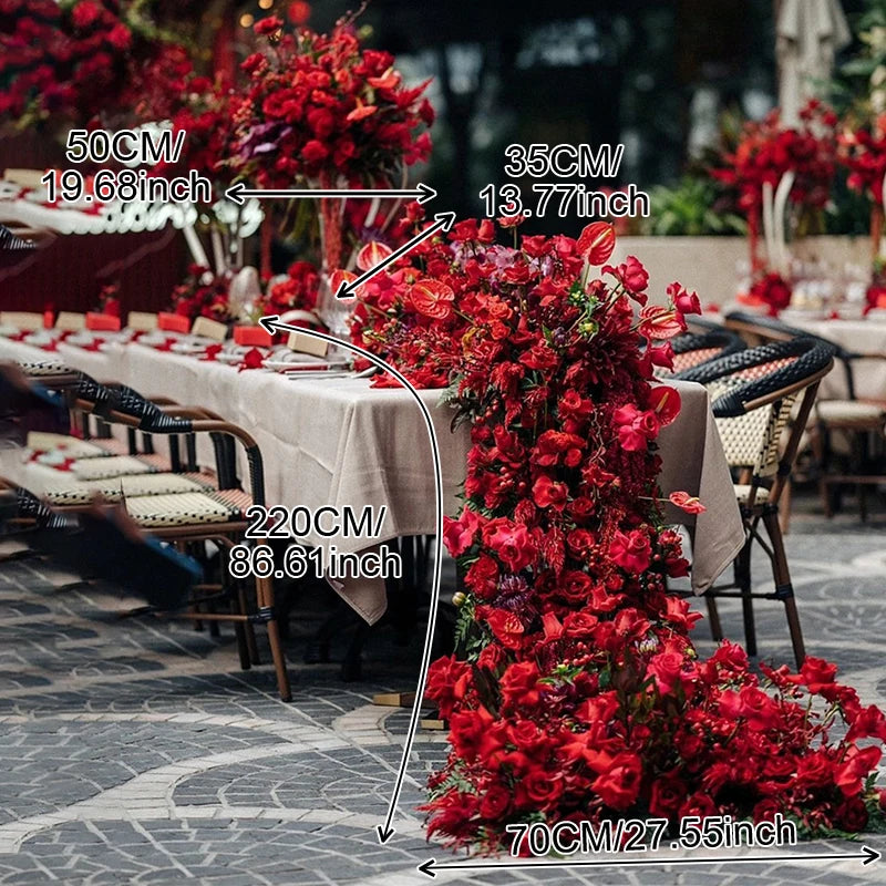Artificial 5D Red Rose Anthurium Table Runner Centerpiece for Weddings