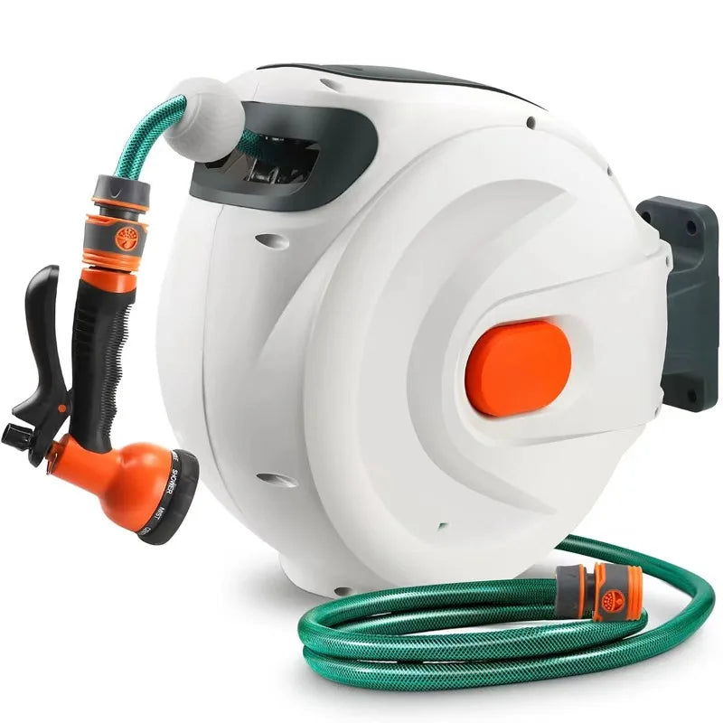 Retractable Garden Hose Reel With Slow Return, Wall Mount, Any Length Lock