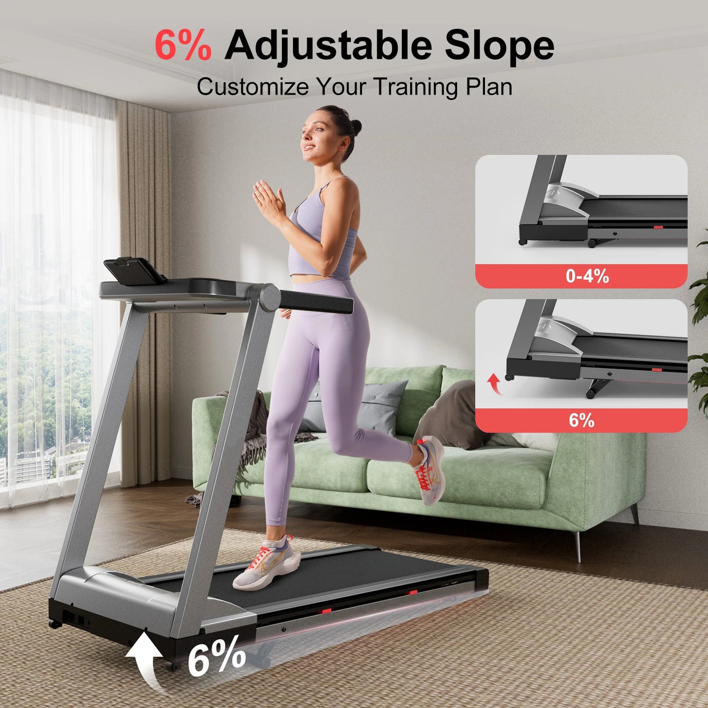 Superun 3.5HP Foldable Incline Treadmill With Bluetooth App Monitoring