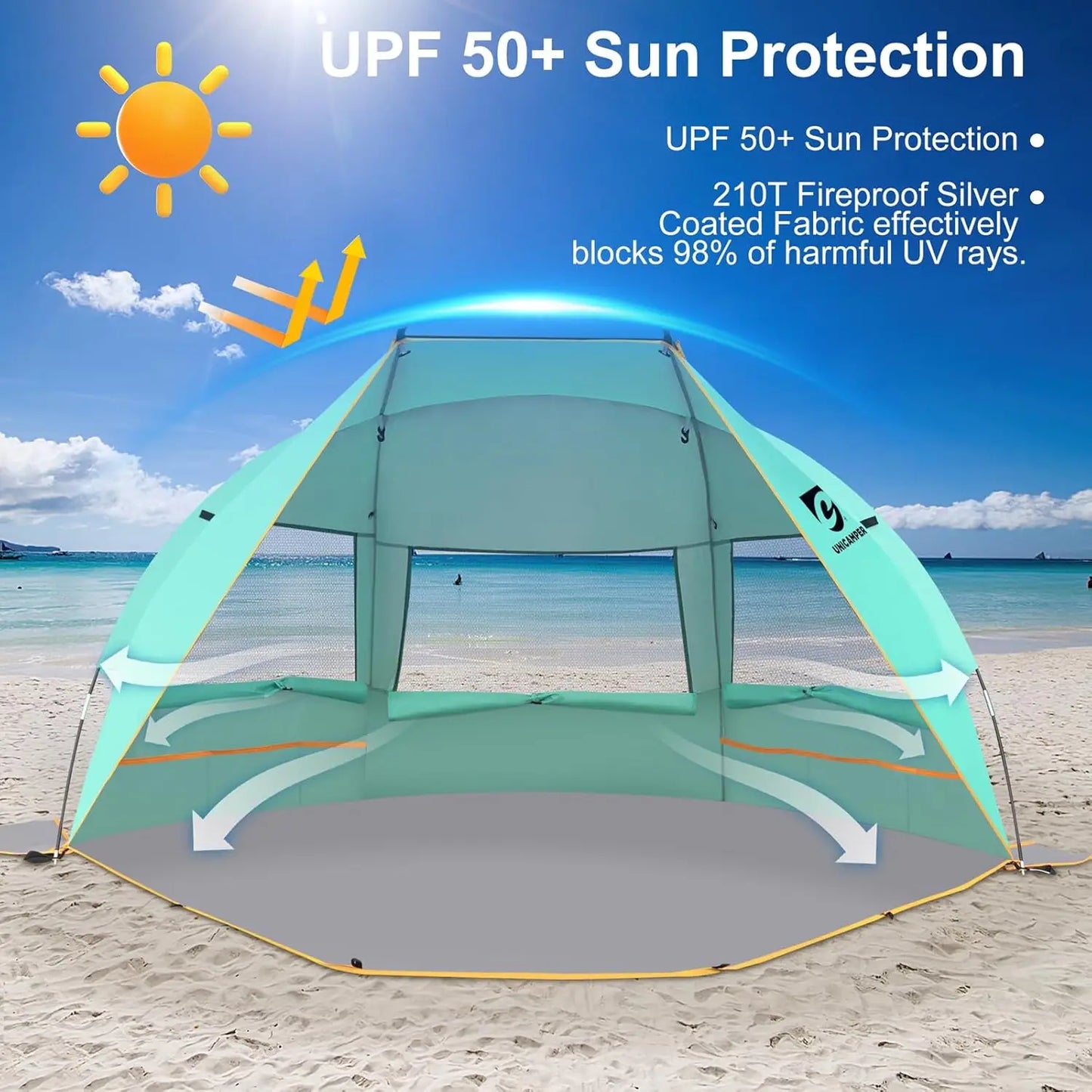 Unp Beach Tent 3 Person Sun Shelter UPF 50 Extended PE Floor