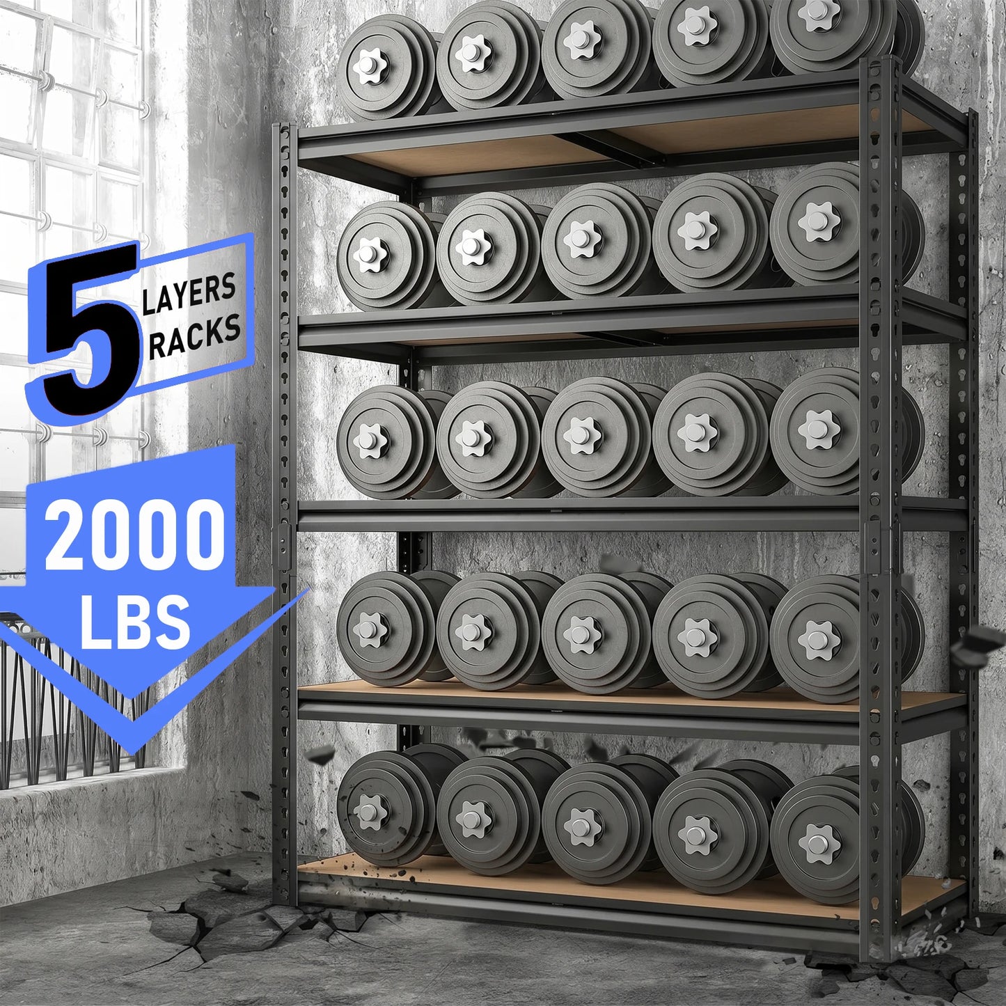 Heavy Duty Metal Storage Shelves, Adjustable Five Tier Unit For Garage