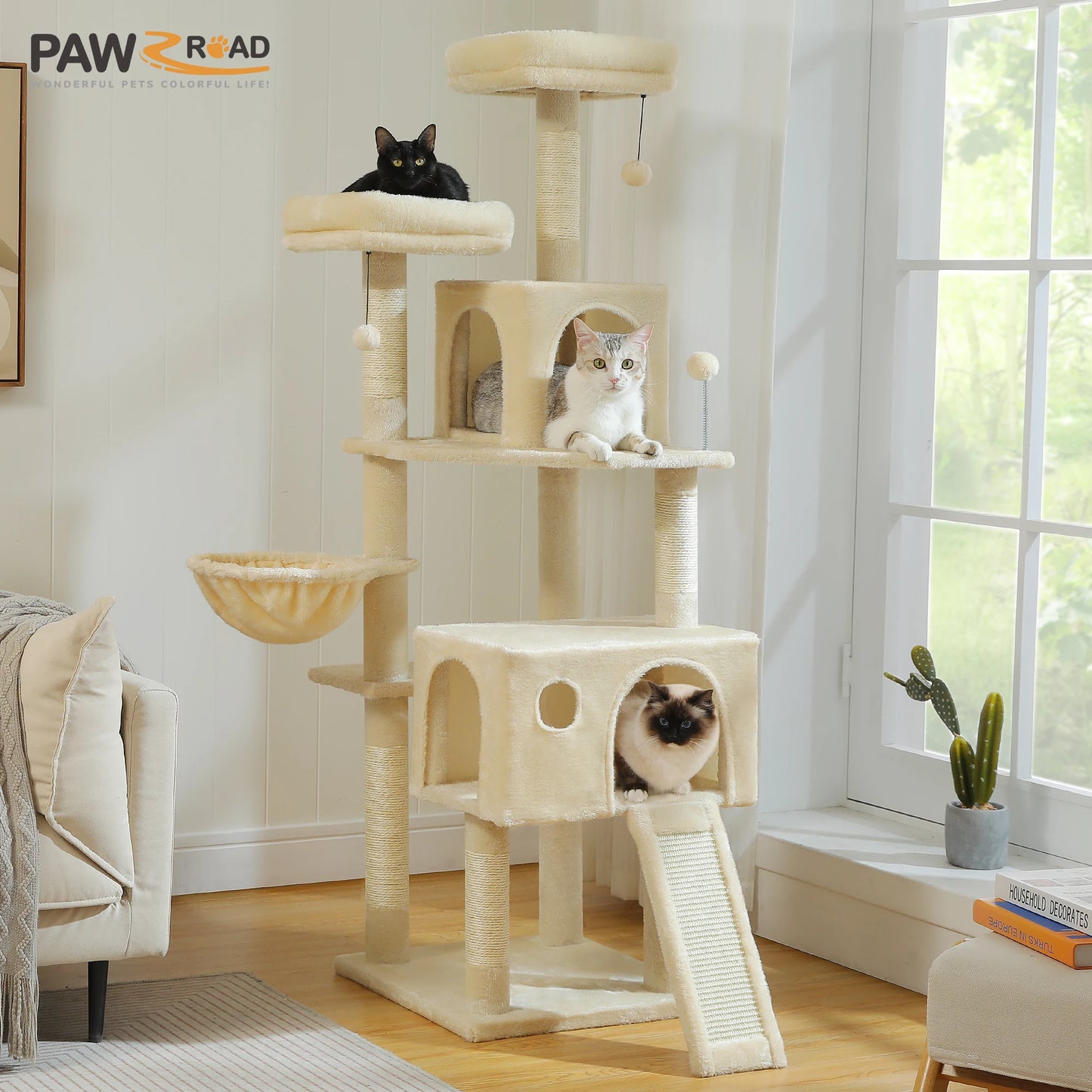 PAWZ Road Multi-Level Cat Tree Tower With Sisal Scratching Post