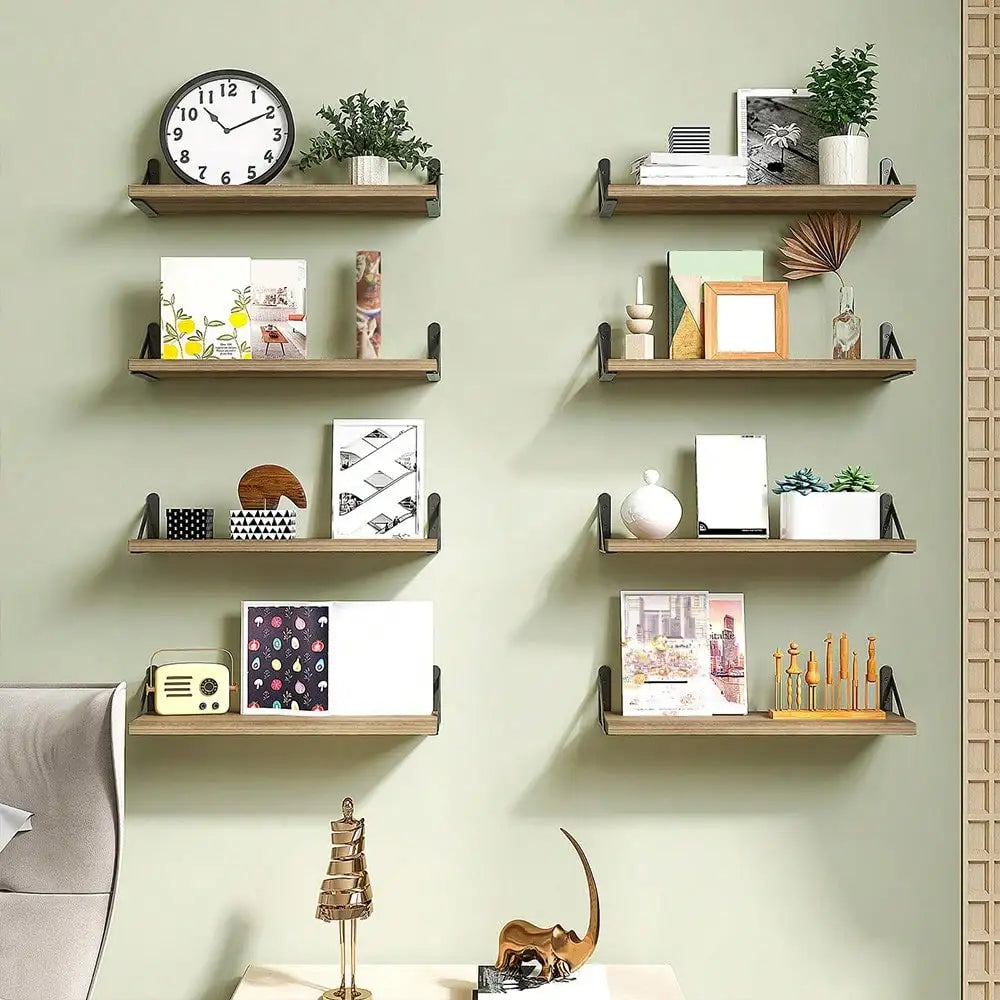 8-Piece Floating Rustic Wood Wall Shelves For Bedroom Living Room