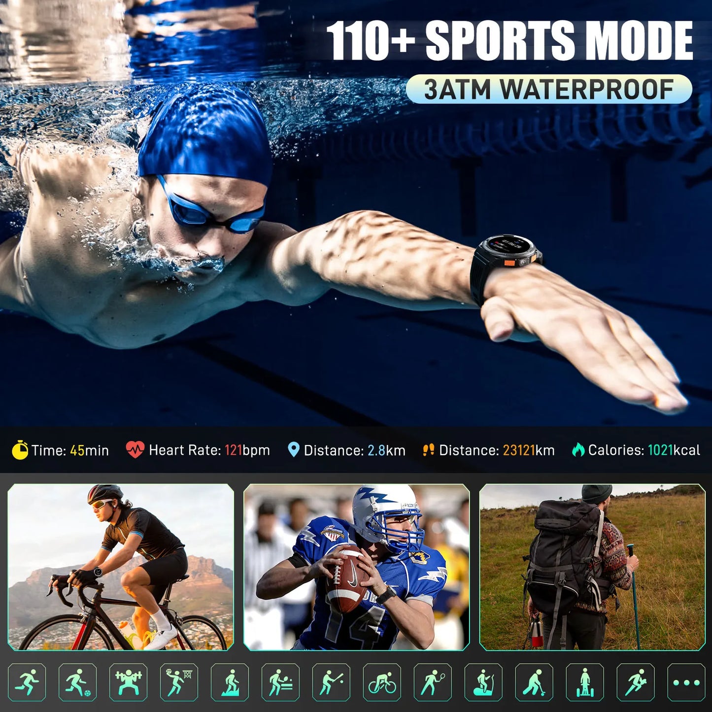 EIGIIS KE5 Smartwatch 3ATM Waterproof Compass Altimeter Barometer
