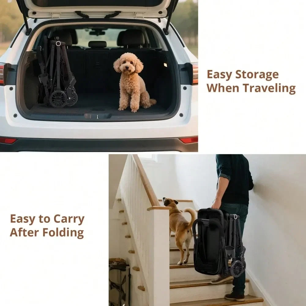 XMSJ Pet Stroller Foldable Travel Carrier For Cats And Dogs