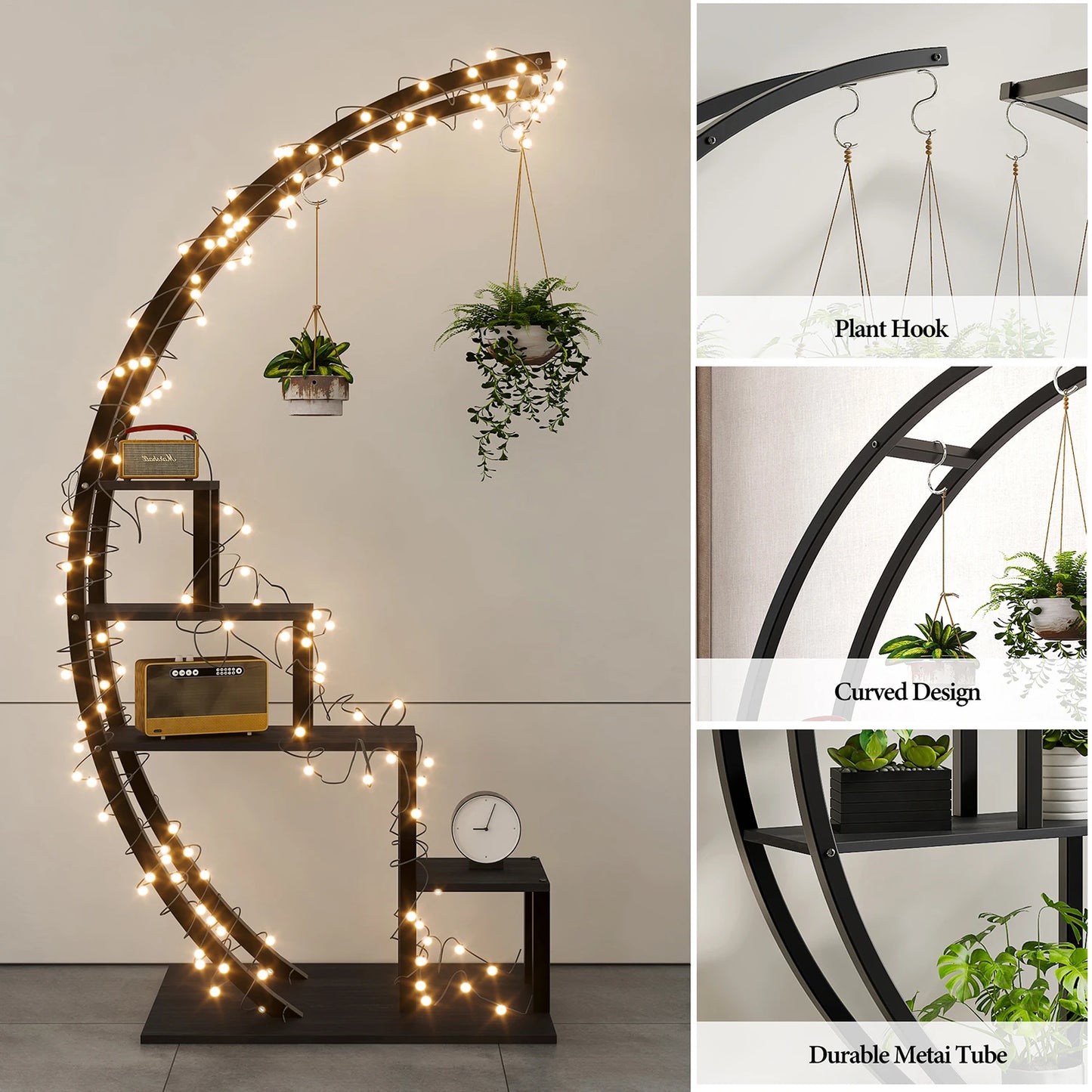 TWISTER.CK 5 Tier Indoor Plant Stand Metal Half Moon Shelf