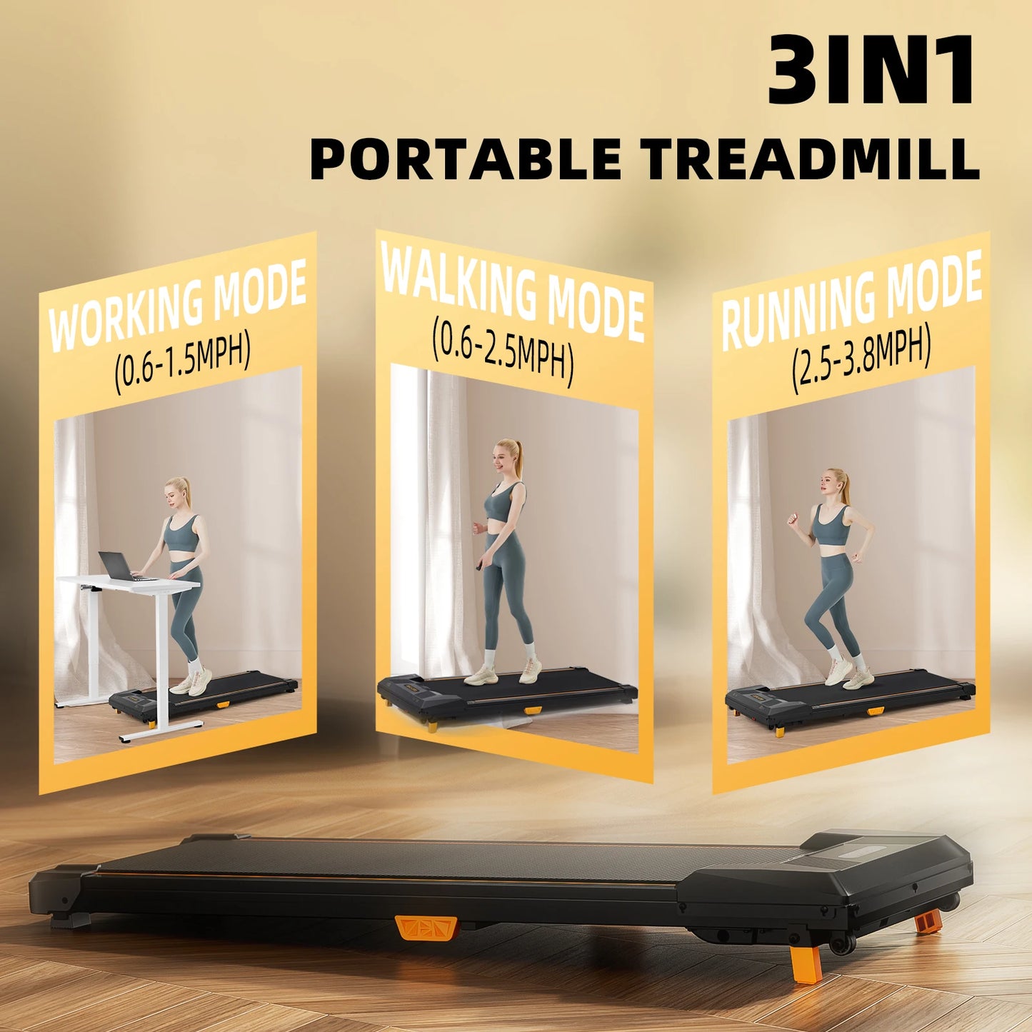 Under Desk Treadmill Incline Walking Pad 2.5HP Portable Home Treadmill
