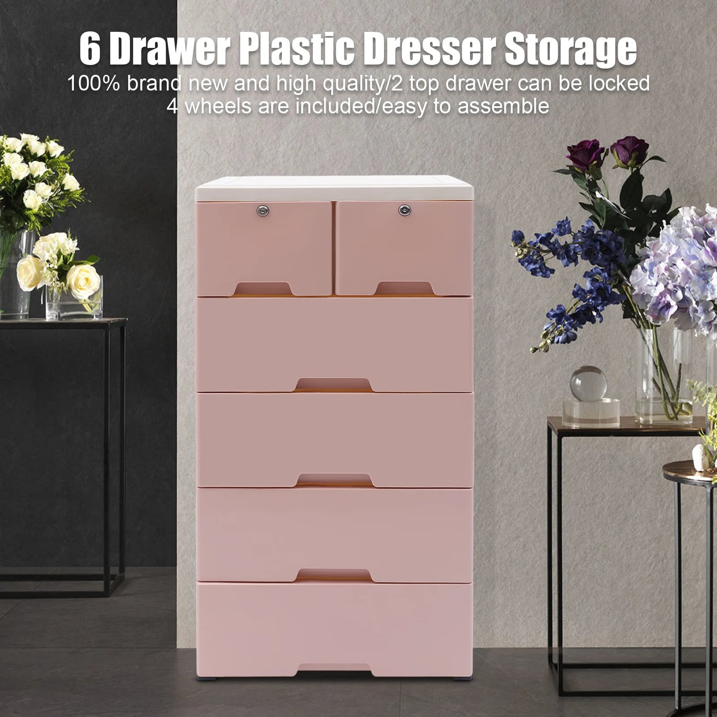 NONECN 6-Drawer Plastic Dresser Storage Tower