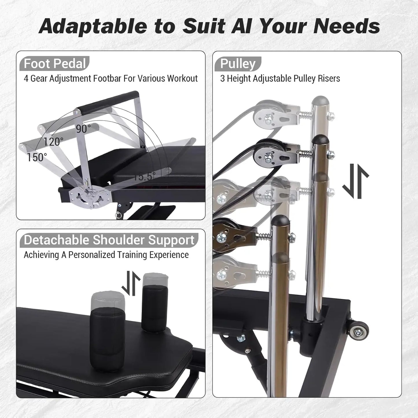 HiMISS Foldable Reformer Pilates Machine With Adjustable Heights