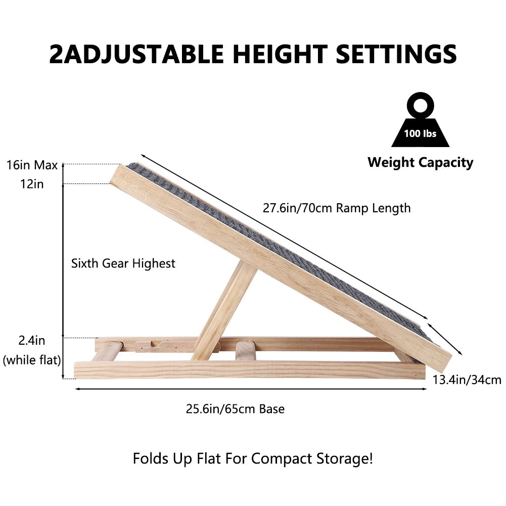 TWISTER.CK Pet Dog Ramp Ladder Natural Pine Wood Folding Adjustable Two Heights