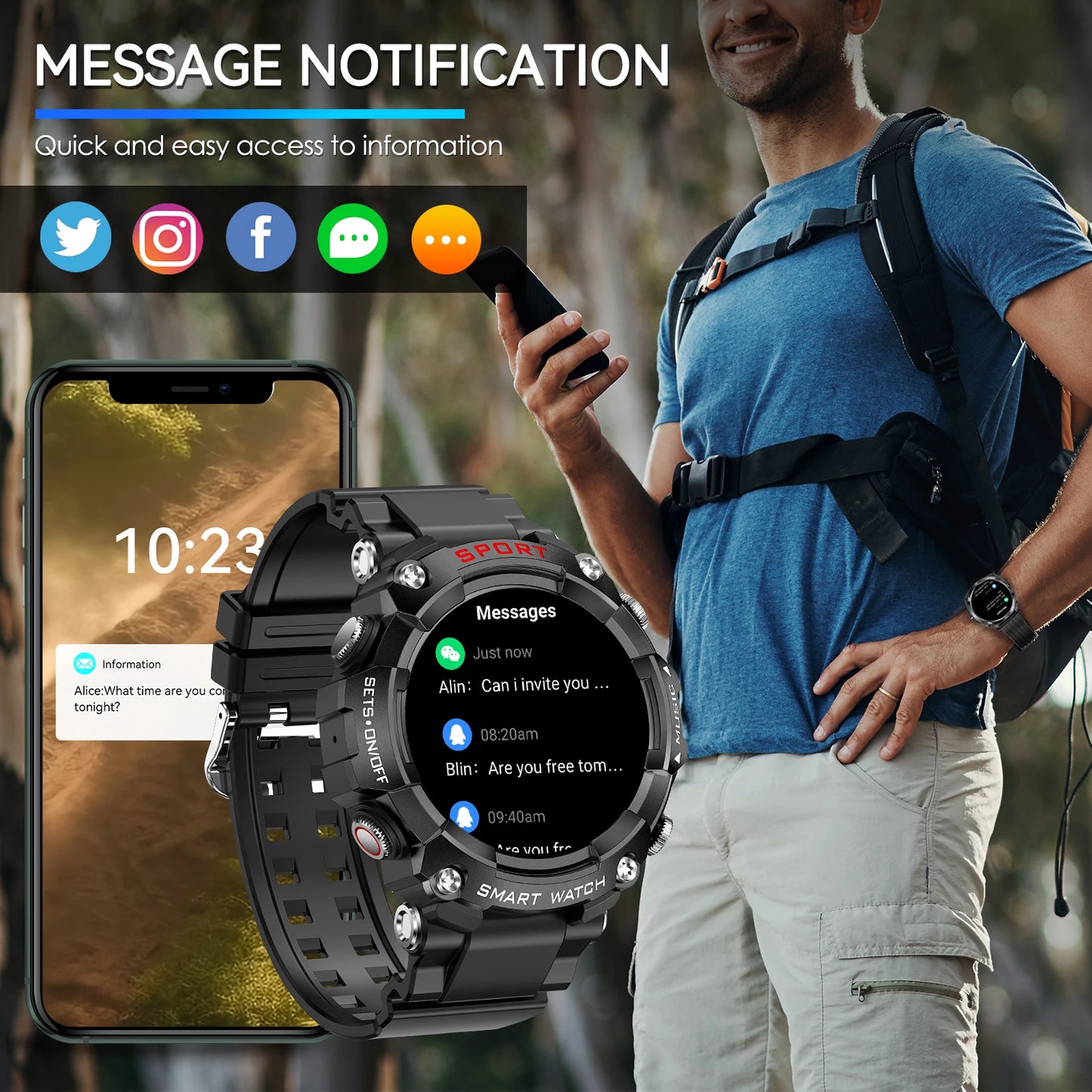 LaNikar Smart Watch With AMOLED Display And In-Ear Bluetooth Headset