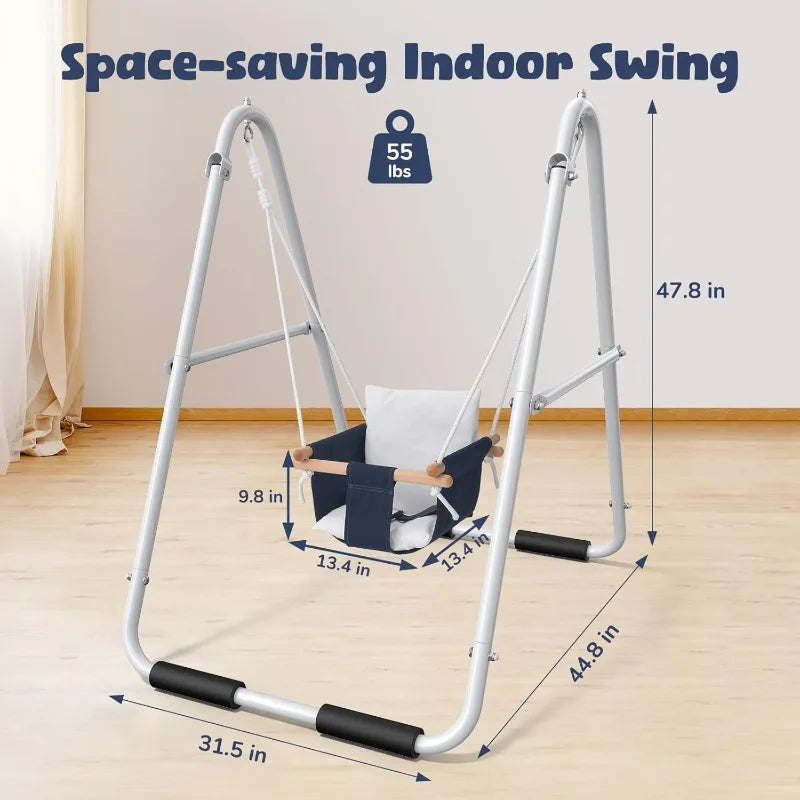 Toddler Swing With Foldable Stand And Canvas Cushion Seat