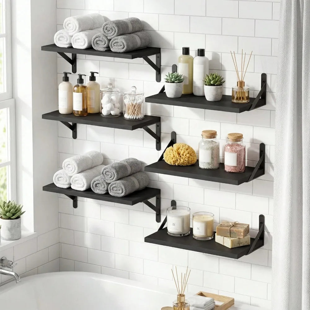 Six-Piece Rustic Floating Wall Shelves Set For Home Decor
