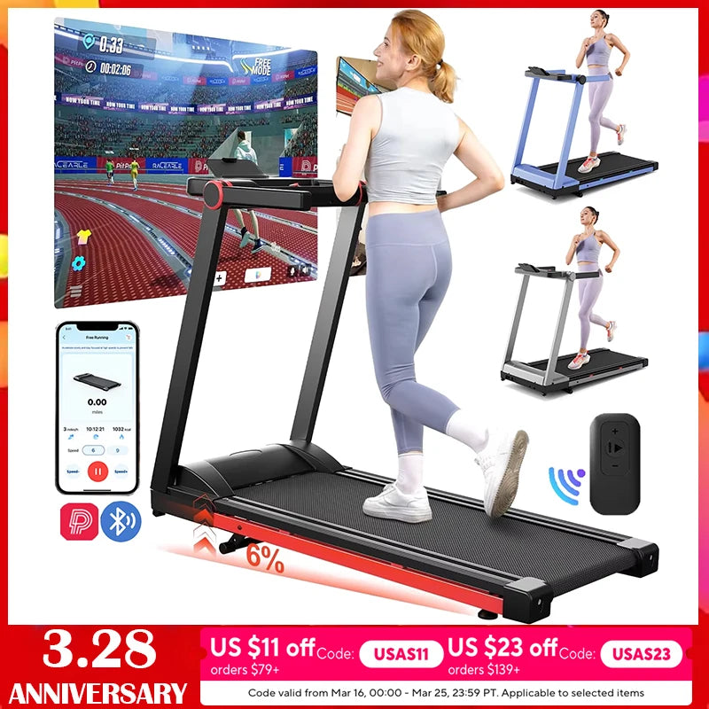 Superun 3.5HP Foldable Treadmill With 6 Percent Incline Bluetooth LCD