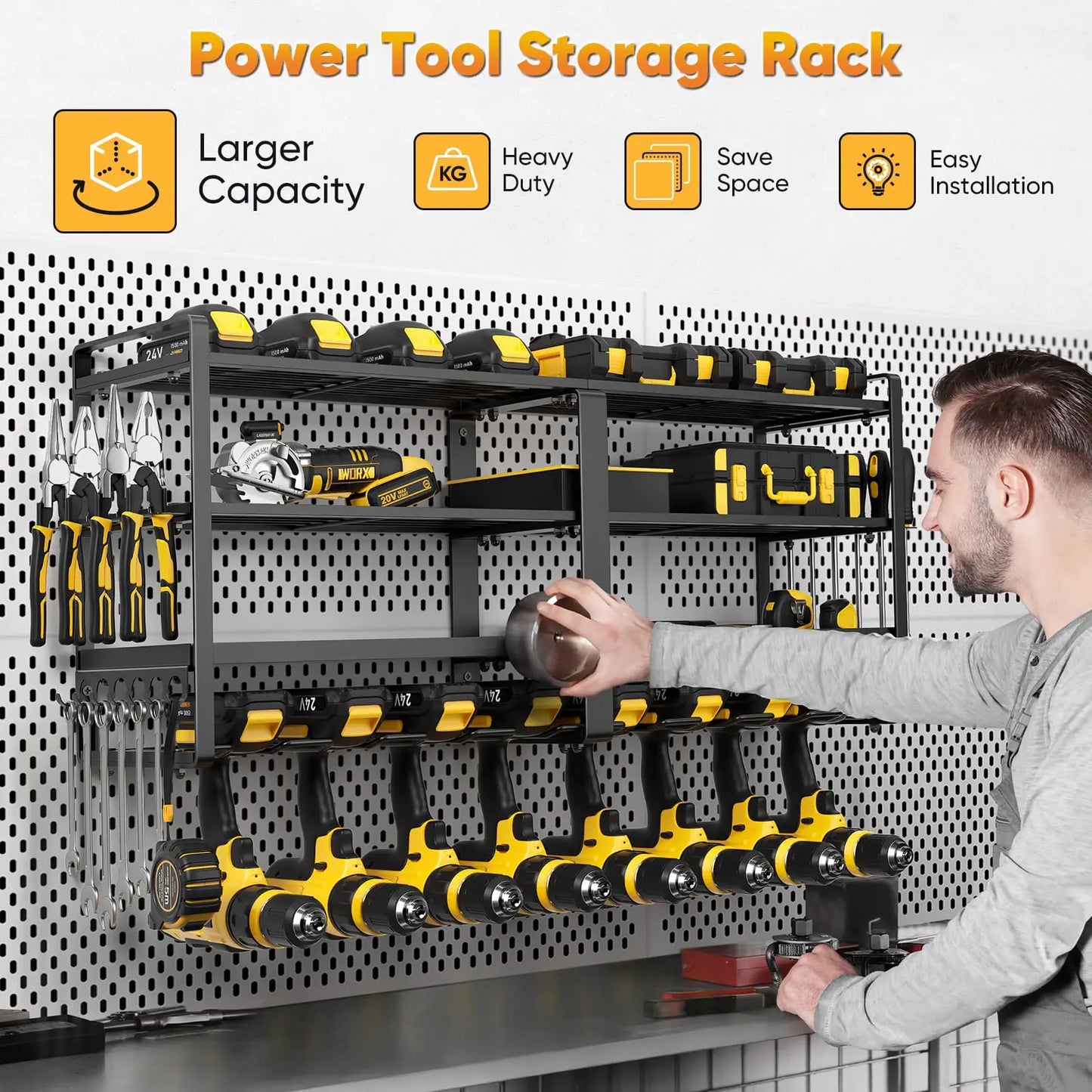 Power Tool Organizer Wall Mount 4-Tier Heavy Duty Drill Storage