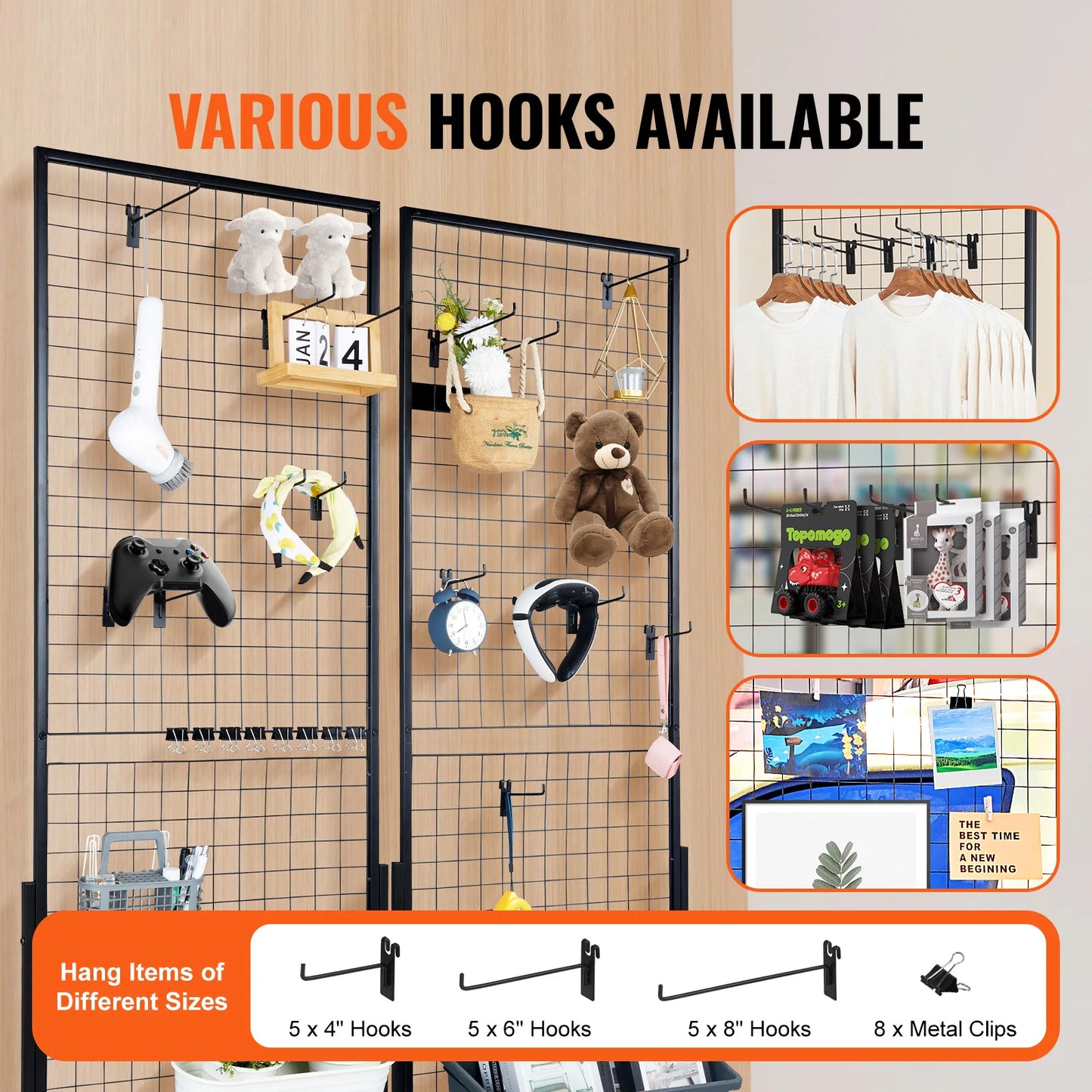 SucceBuy Grid Wall Panels Tower Display Racks With Hooks