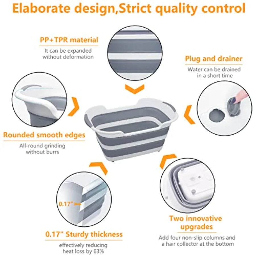 Collapsible Pet Bathtub with Drainage Hole and Hair Collector