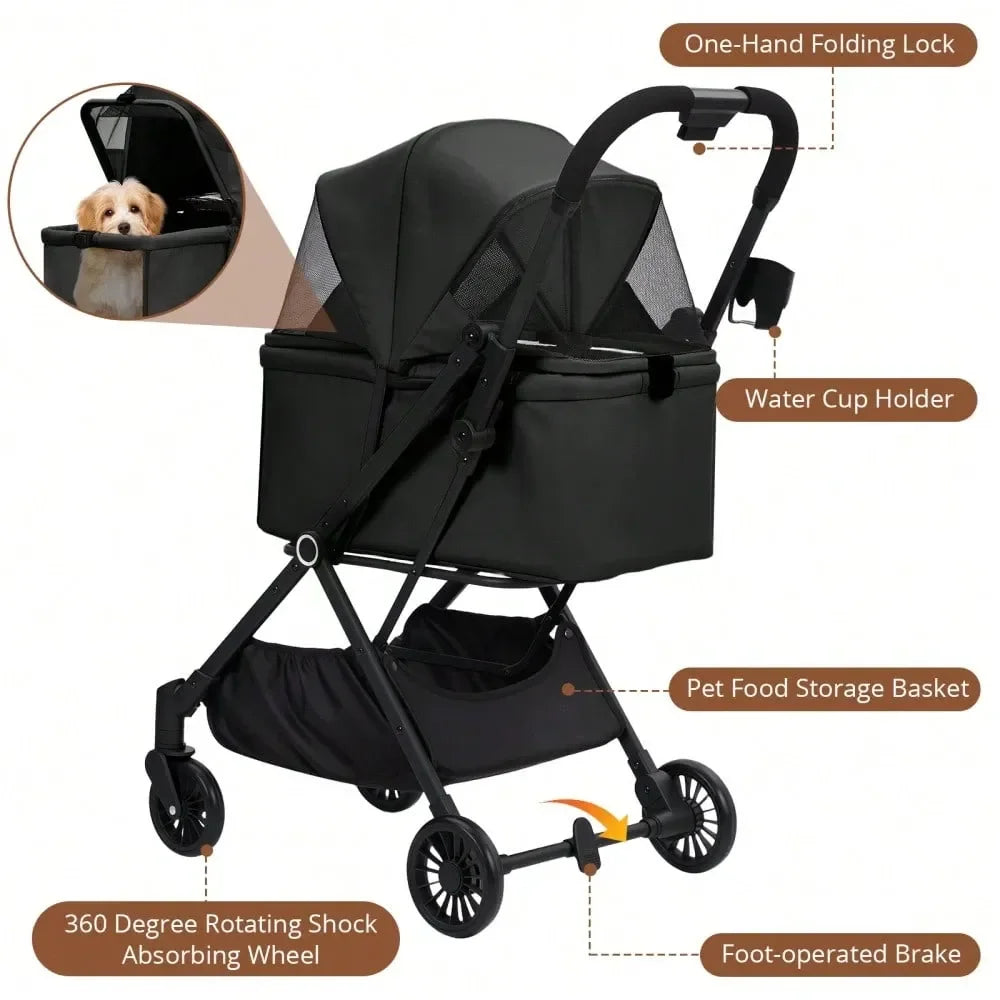 XMSJ Pet Stroller Foldable Travel Carrier For Cats And Dogs