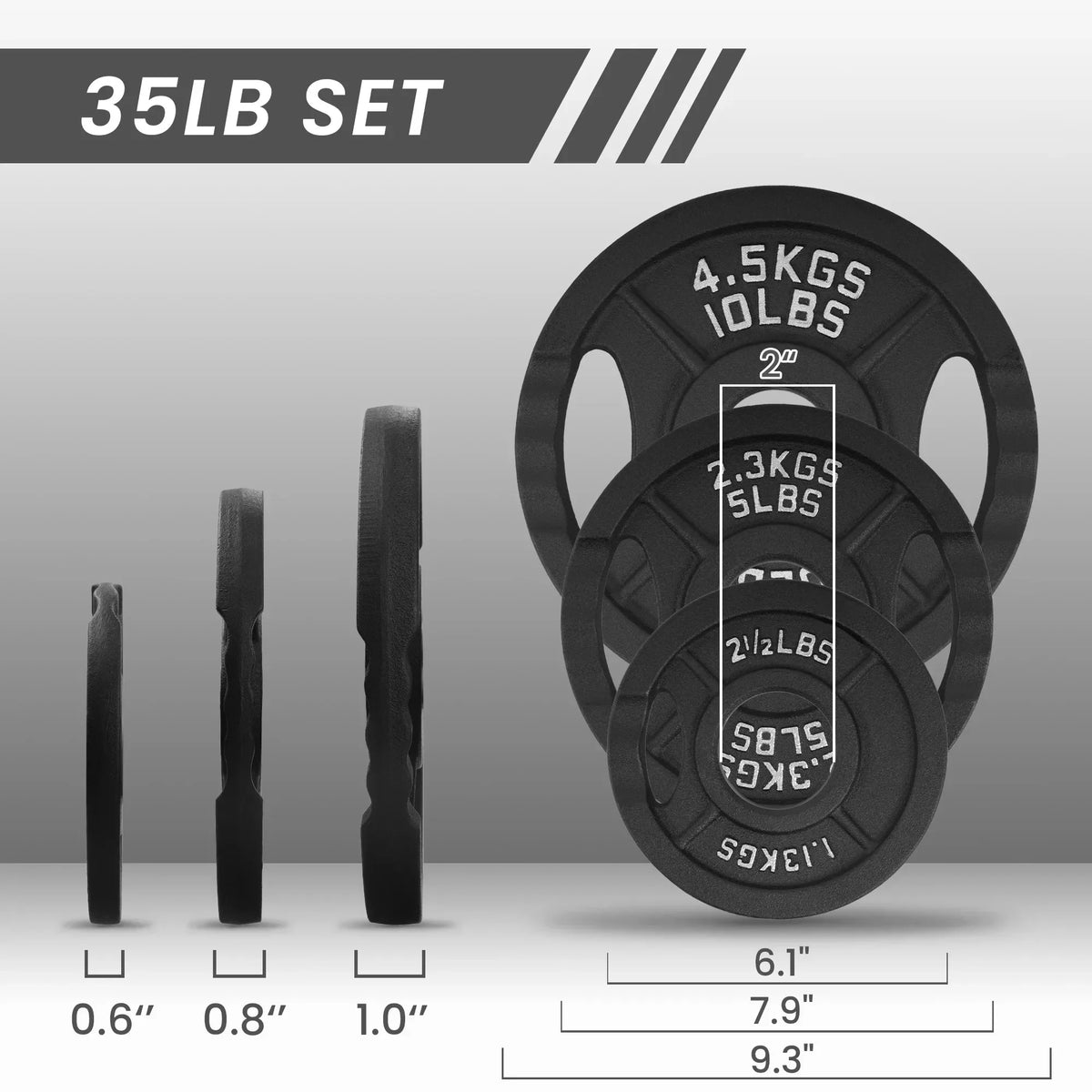 Classic Cast Iron Weight Plates Set 35 Lb for Barbell