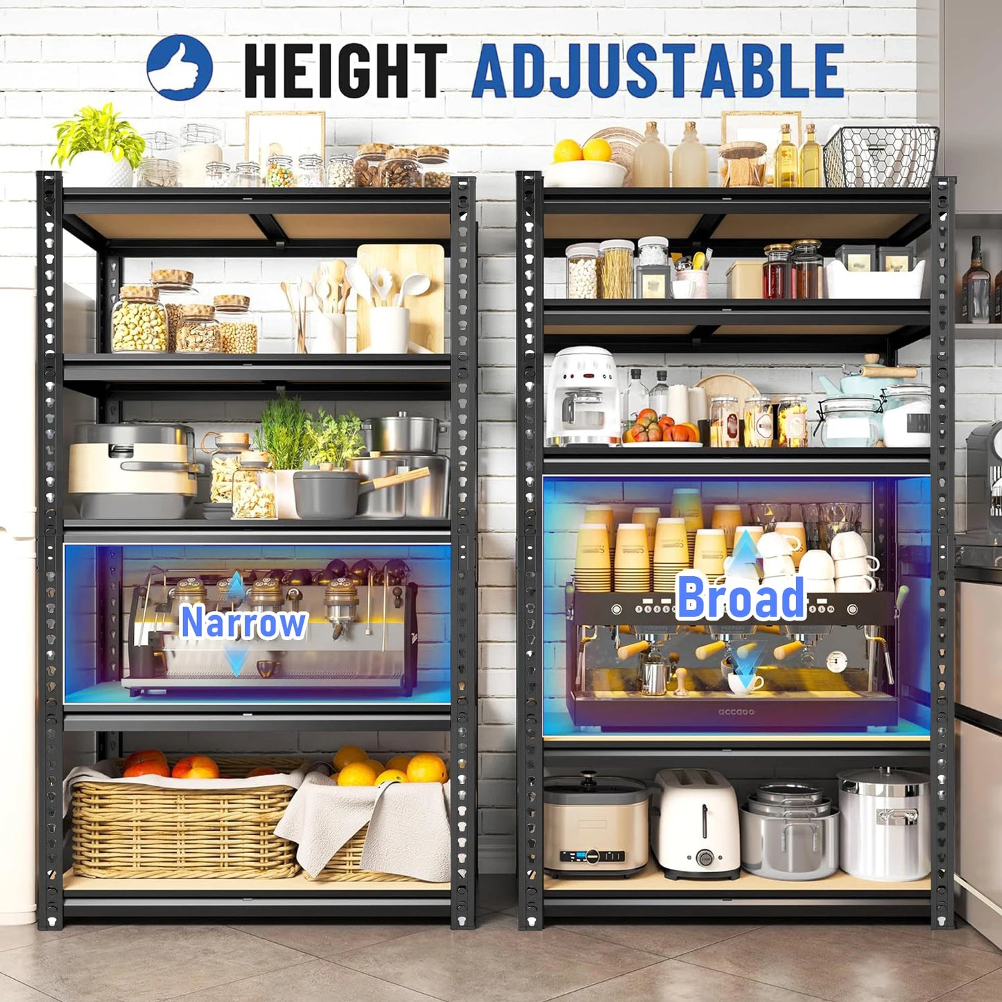 Heavy Duty Metal Storage Shelves, Adjustable Five Tier Unit For Garage