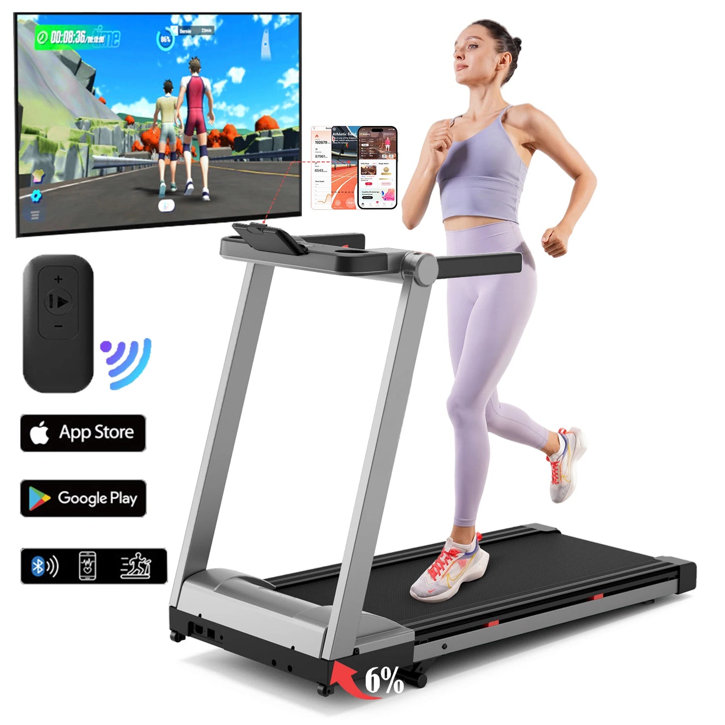 Superun 3.5HP Foldable Incline Treadmill With Bluetooth App Monitoring