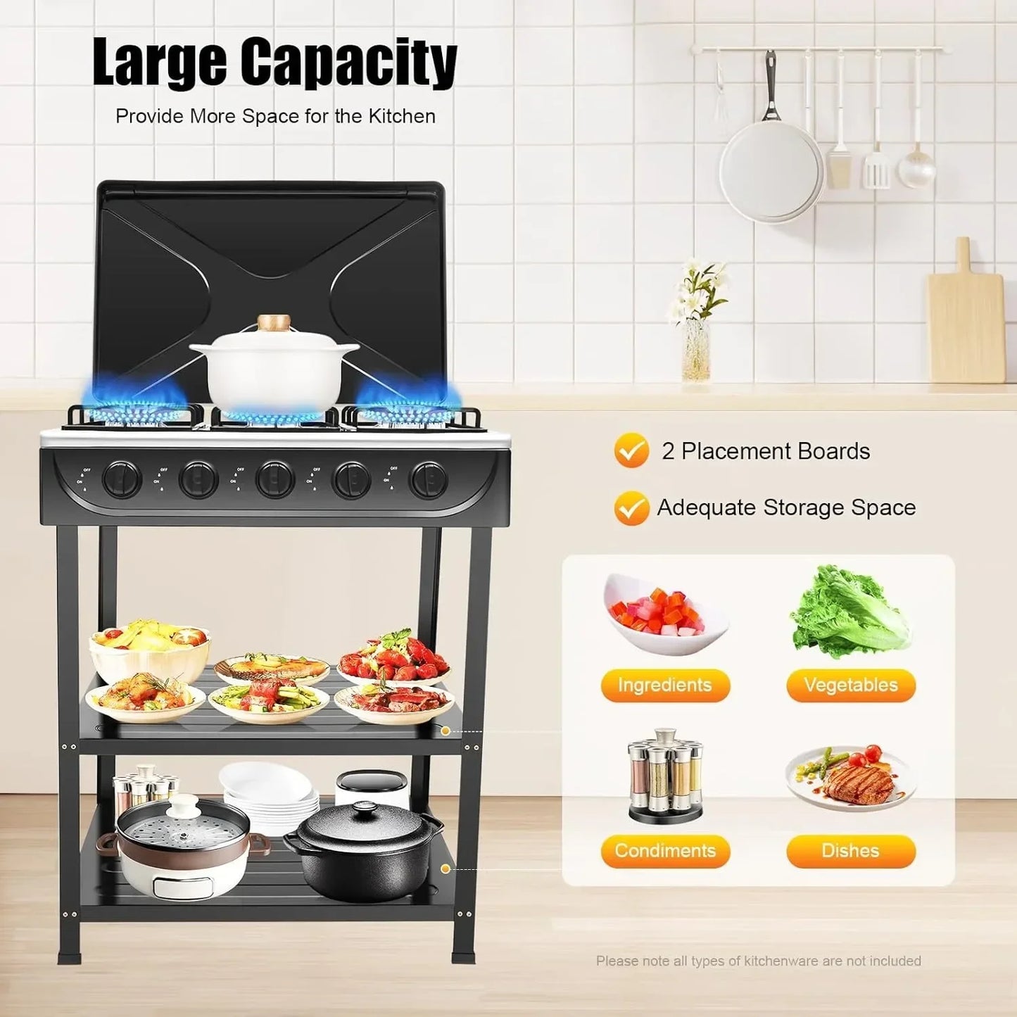Portable Five Burner Gas Stove With Stand Manual Ignition Wind Shield