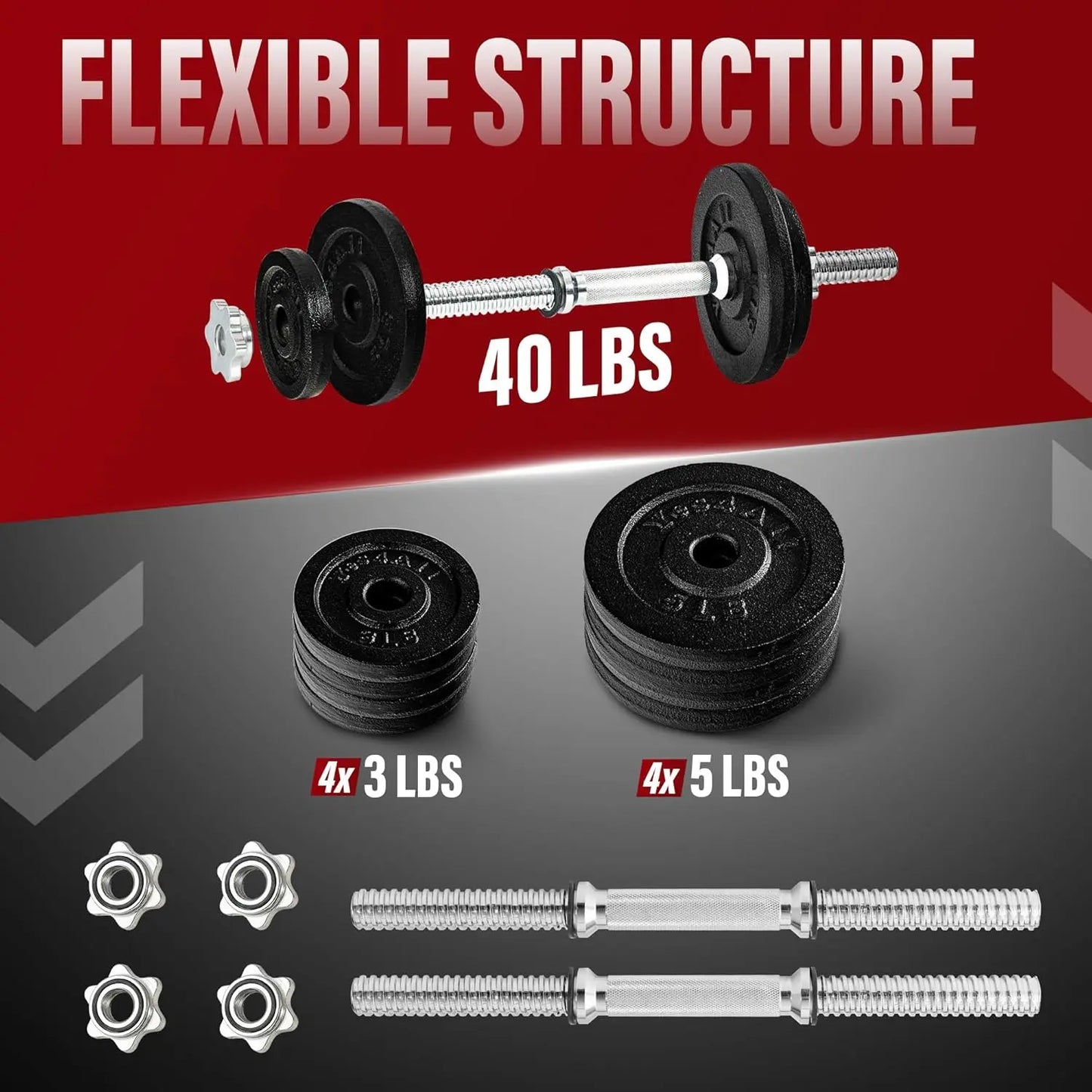 Adjustable Dumbbell 40 To 200 Pounds With Star Lock Collars