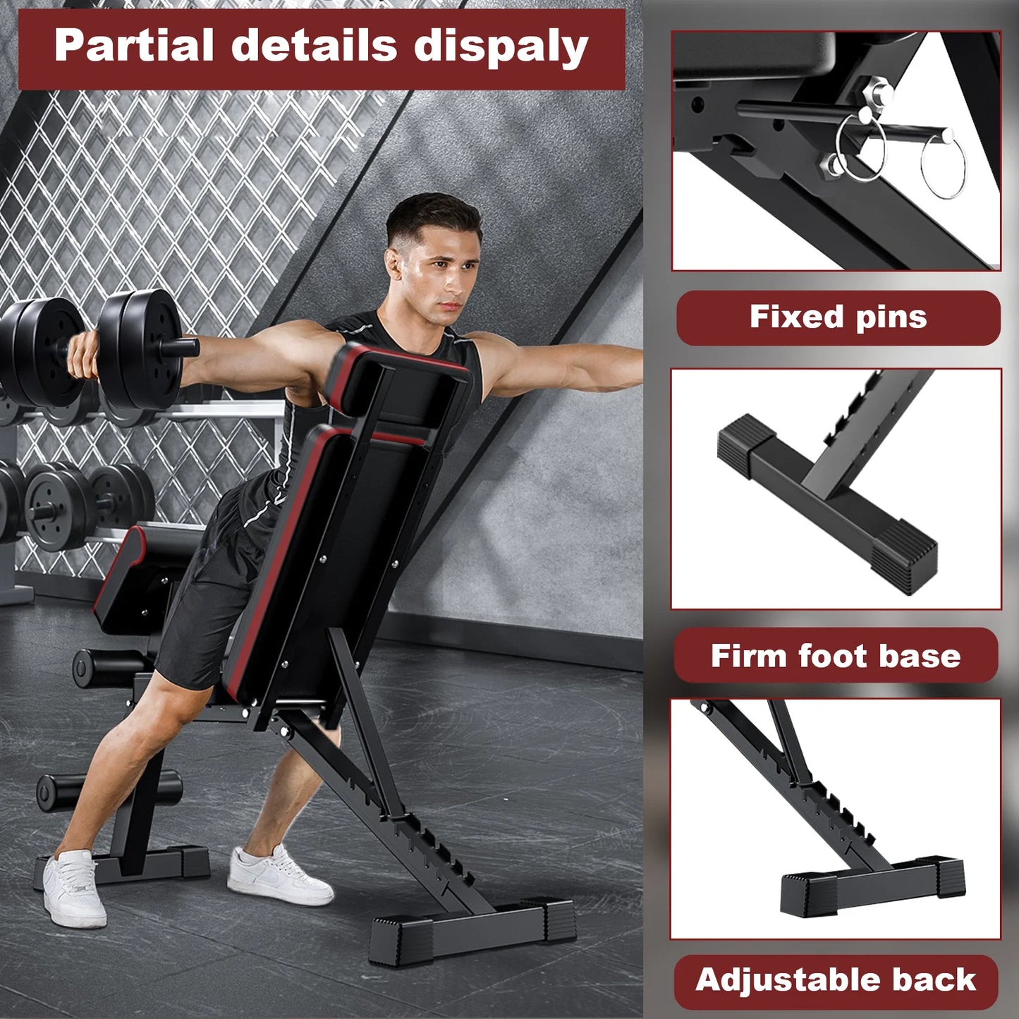 Foldable 7 Level Weight Bench With Adjustable Headrest For Strength Training