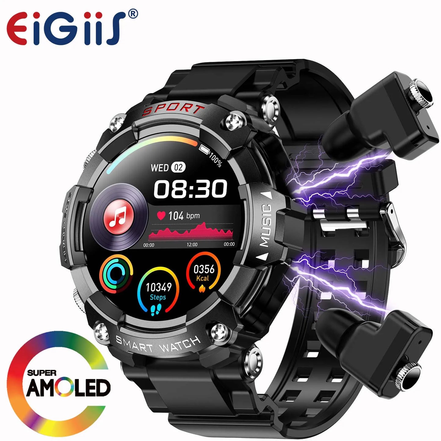 LaNikar Smart Watch With AMOLED Display And In-Ear Bluetooth Headset
