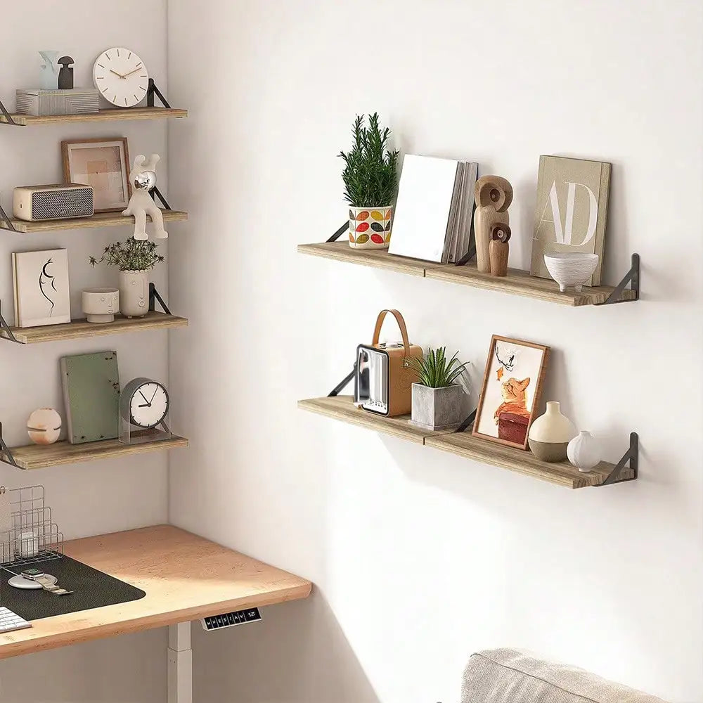 8-Piece Floating Rustic Wood Wall Shelves For Bedroom Living Room
