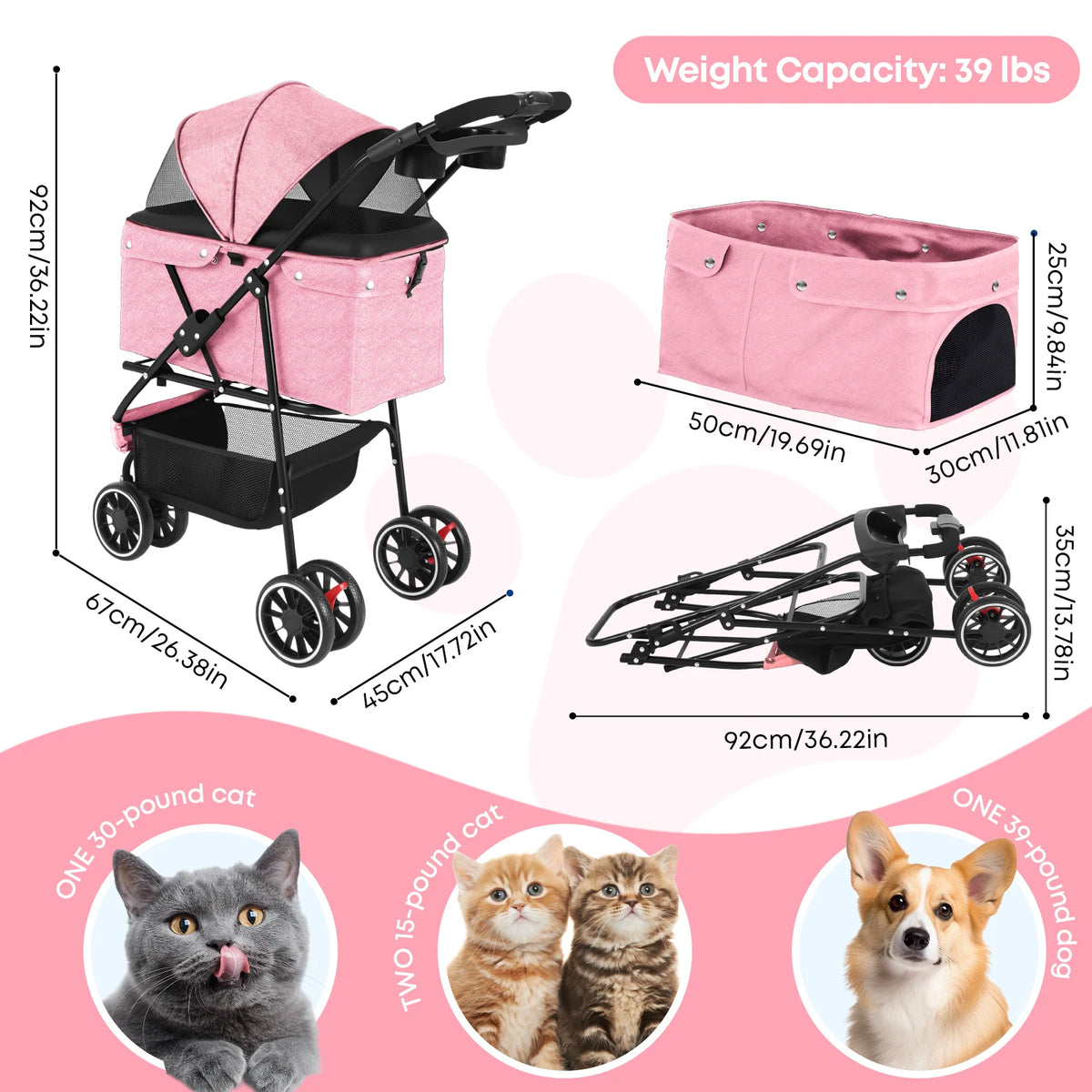 CHIHUAHUA Pet Stroller Foldable Carrier For Small Dogs And Cats