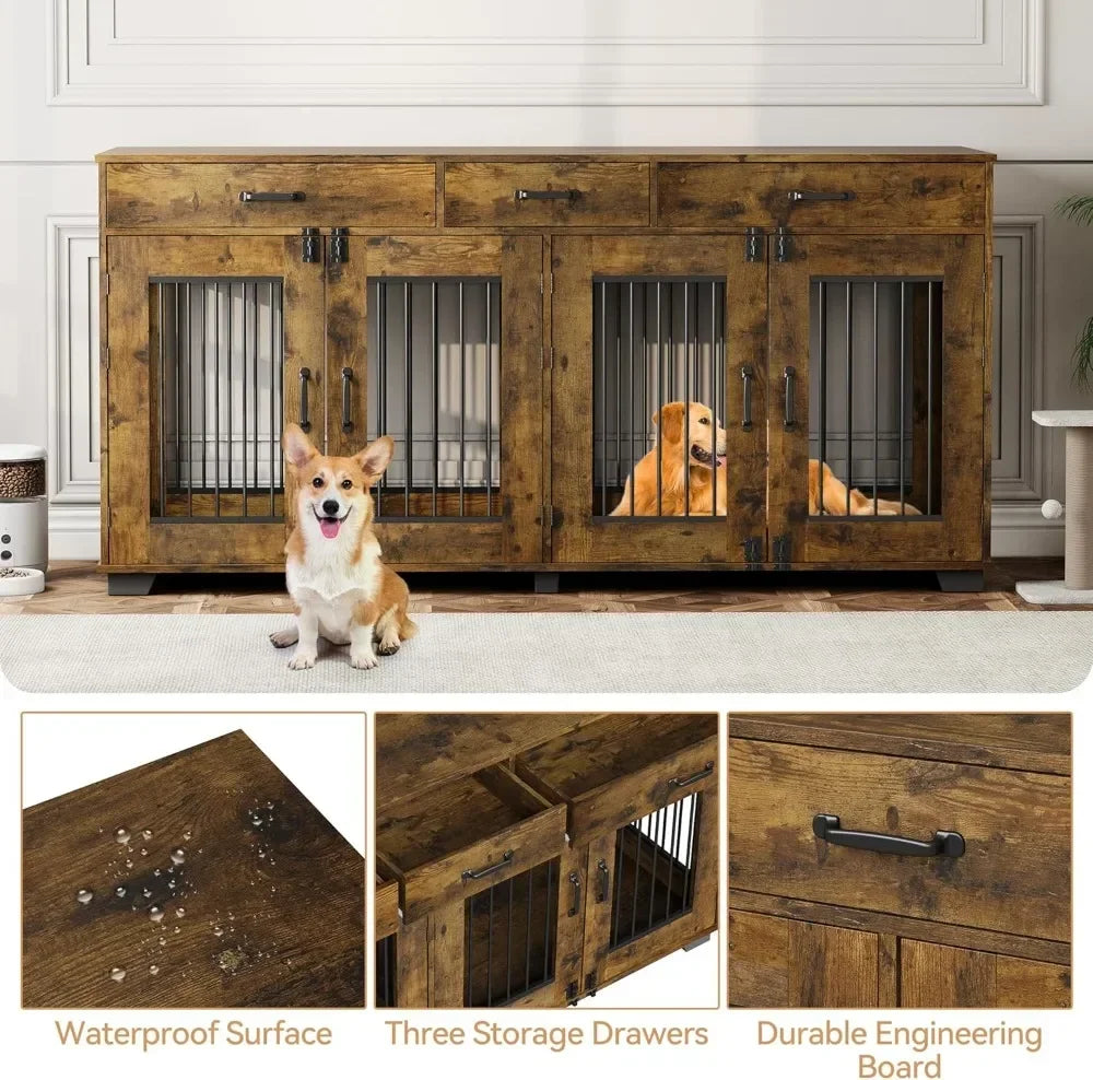 Double Dog Crate Furniture With Divider And Drawers