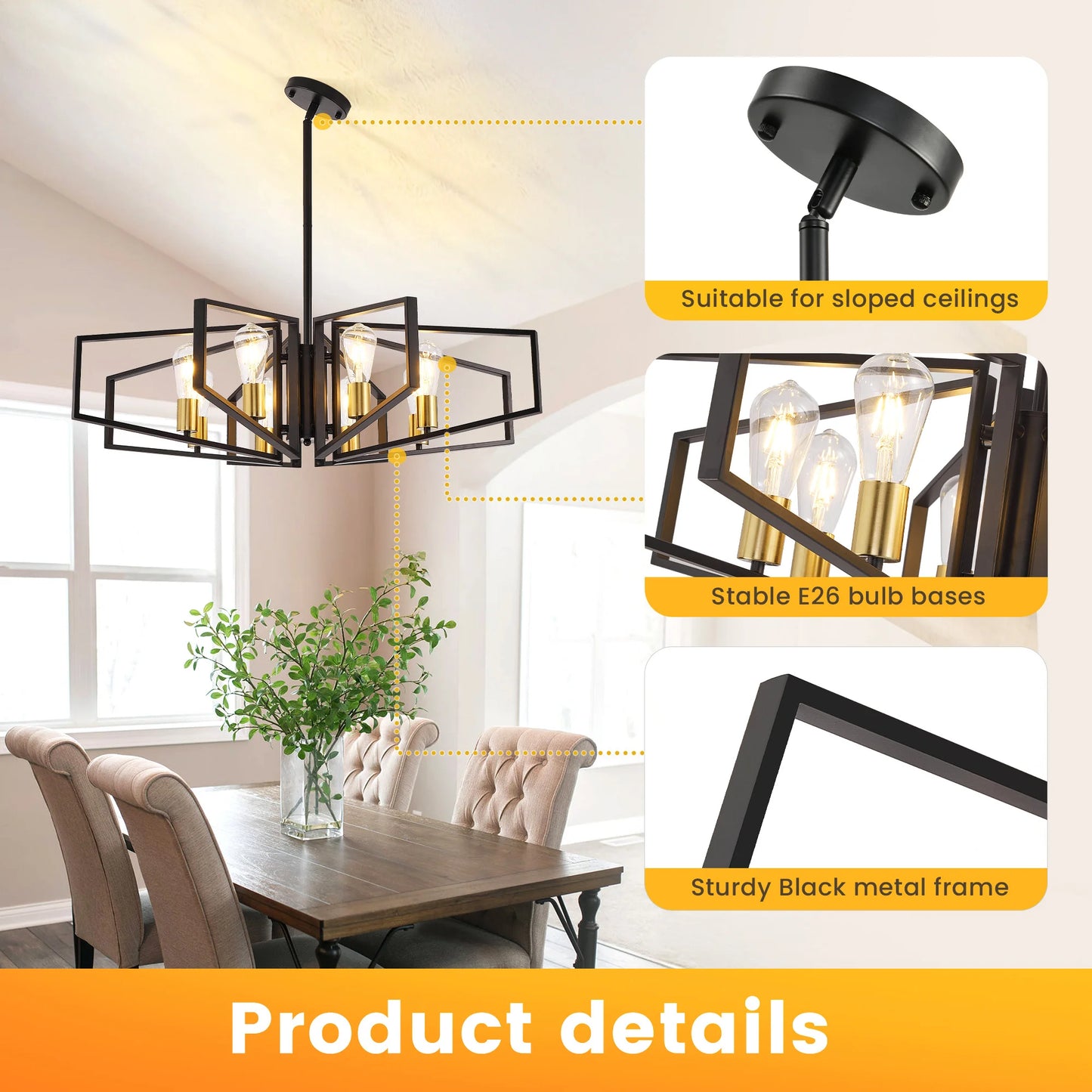 Modern Geometric 8 Light Adjustable Chandelier For Dining Area
