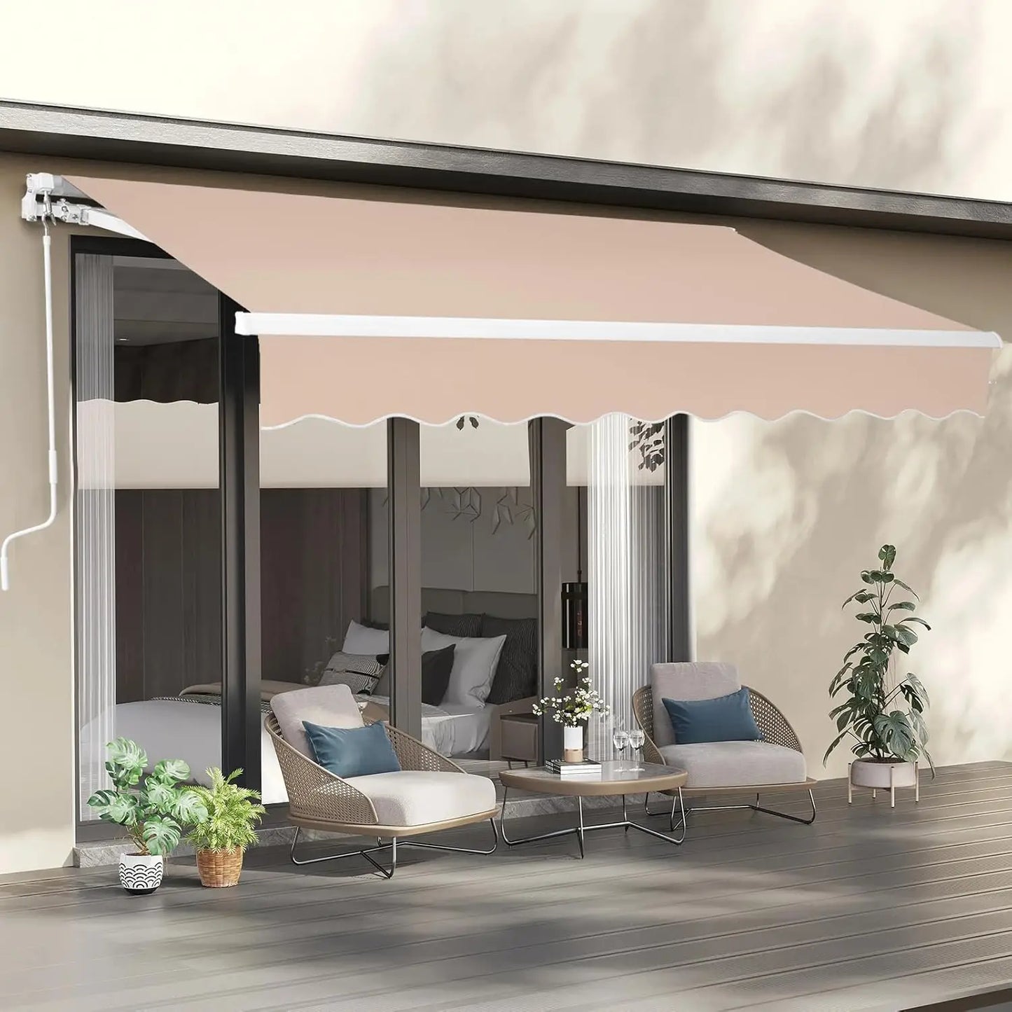 NONECN Retractable Patio Awning With Aluminum Frame And UV Protection