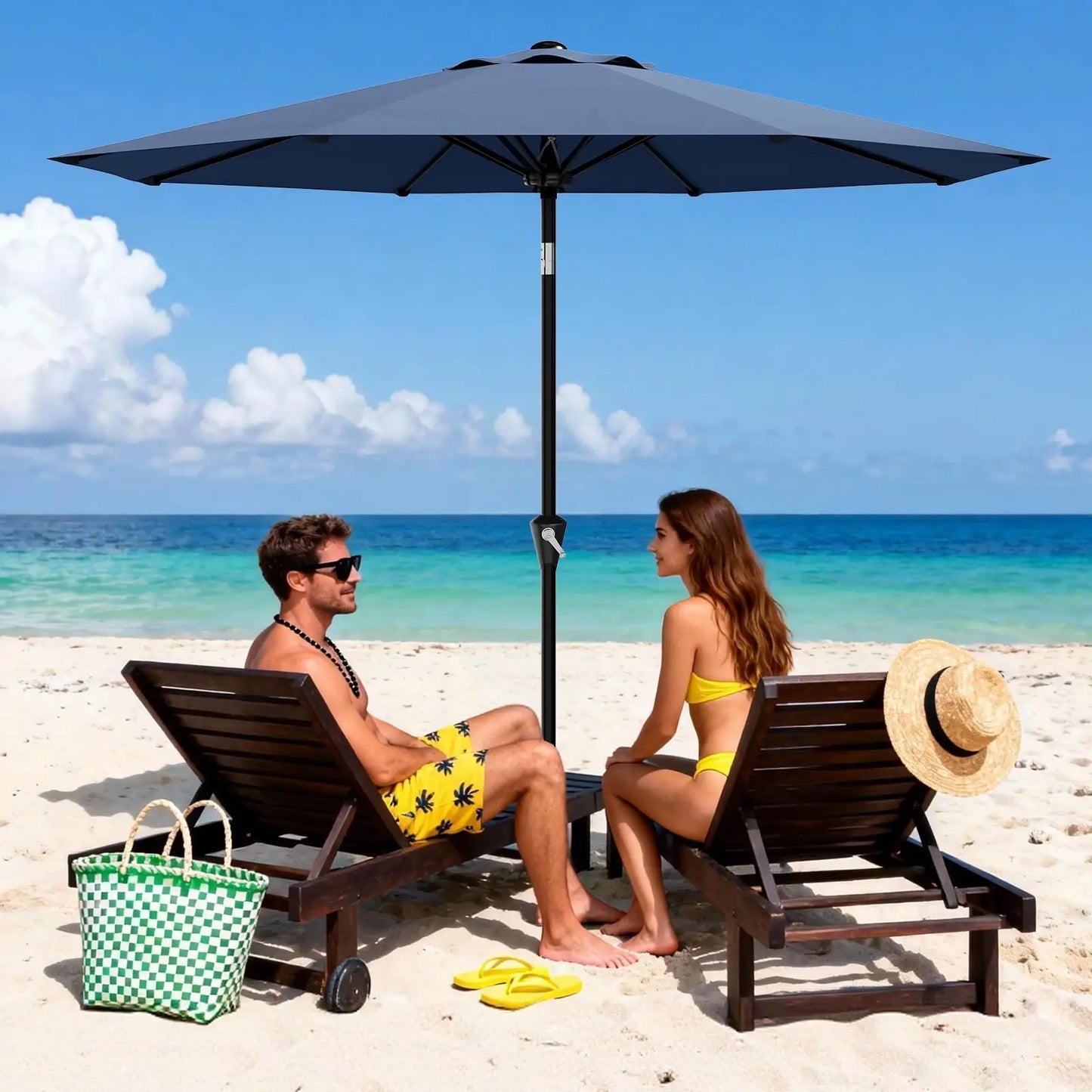 HiMISS Patio Umbrella With Crank Lift Tilt Sunshade Waterproof