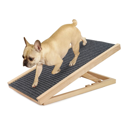 TWISTER.CK Pet Dog Ramp Ladder Natural Pine Wood Folding Adjustable Two Heights