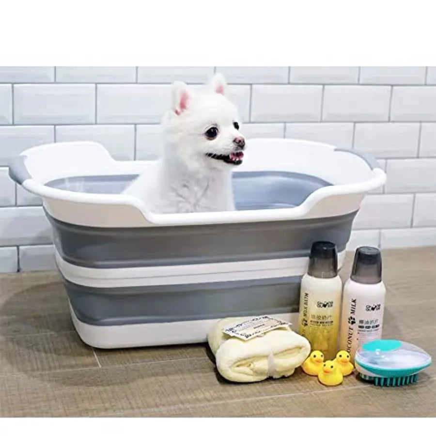 Collapsible Pet Bathtub with Drainage Hole and Hair Collector